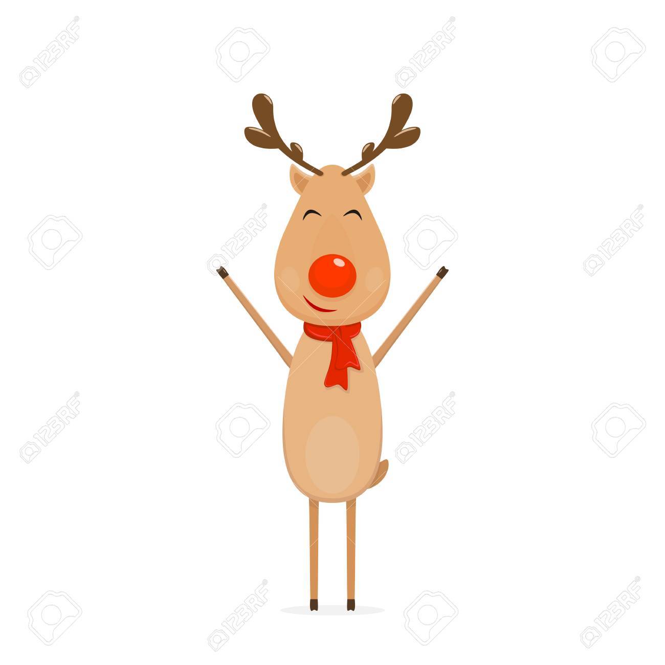 幸せなクリスマスの鹿は赤い鼻と白い背景 イラストに分離されたスカーフ のイラスト素材 ベクタ Image