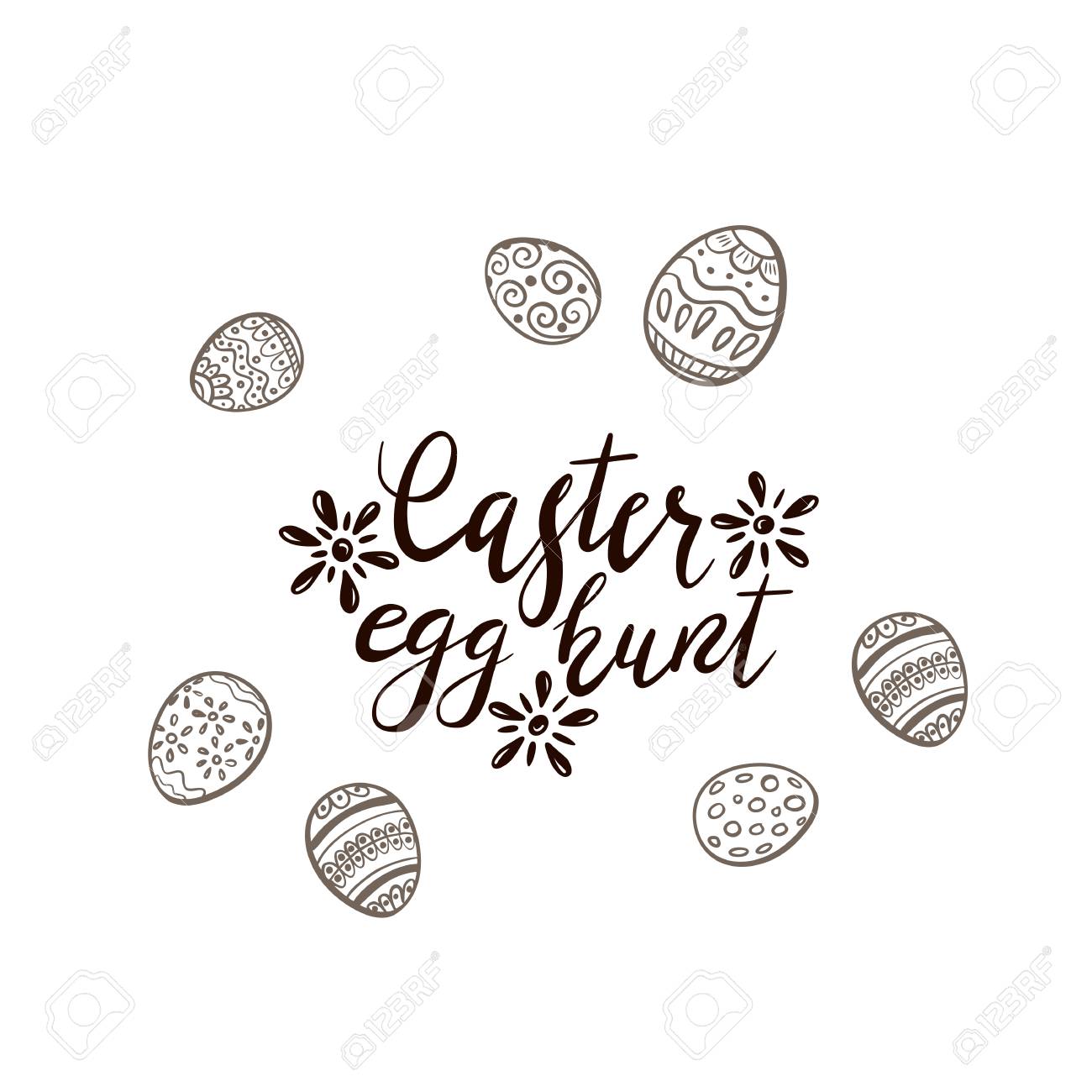 Black Easter Lettering With Flowers And Set Of Eggs With Pattern Royalty Free Cliparts Vectors And Stock Illustration Image