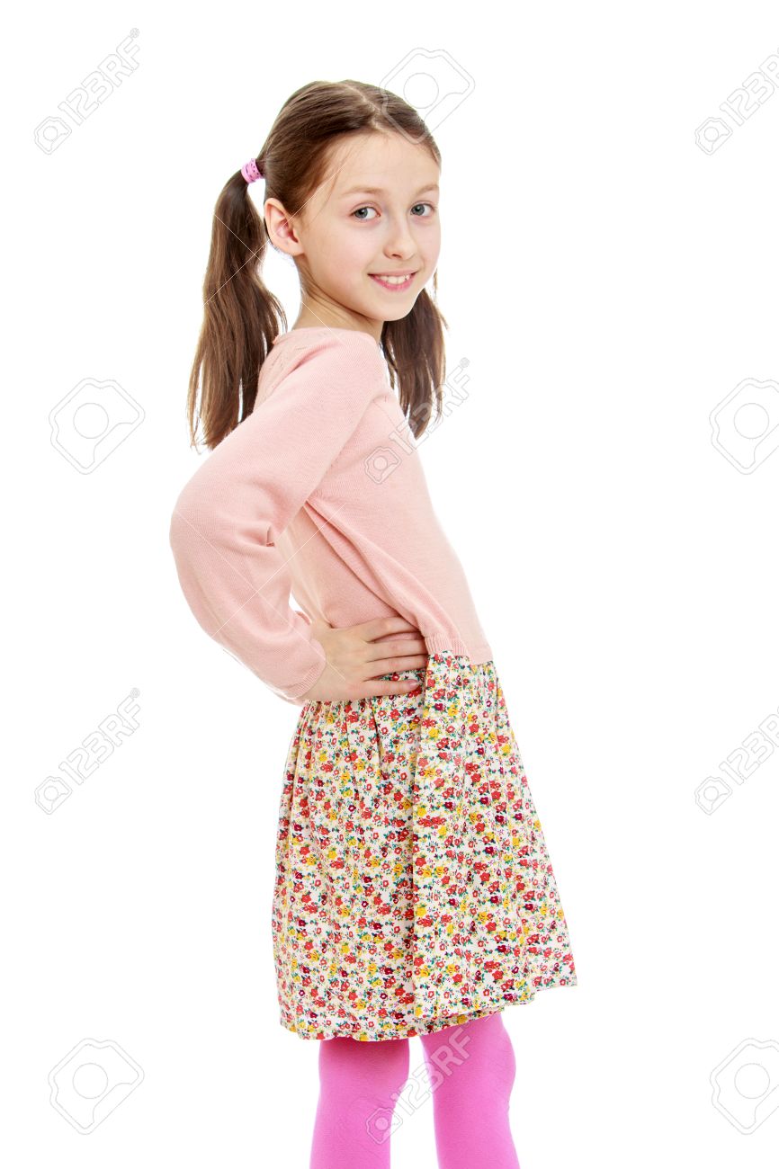 Funny Provocative Very Skinny Little Girl With Long Dark Hair
