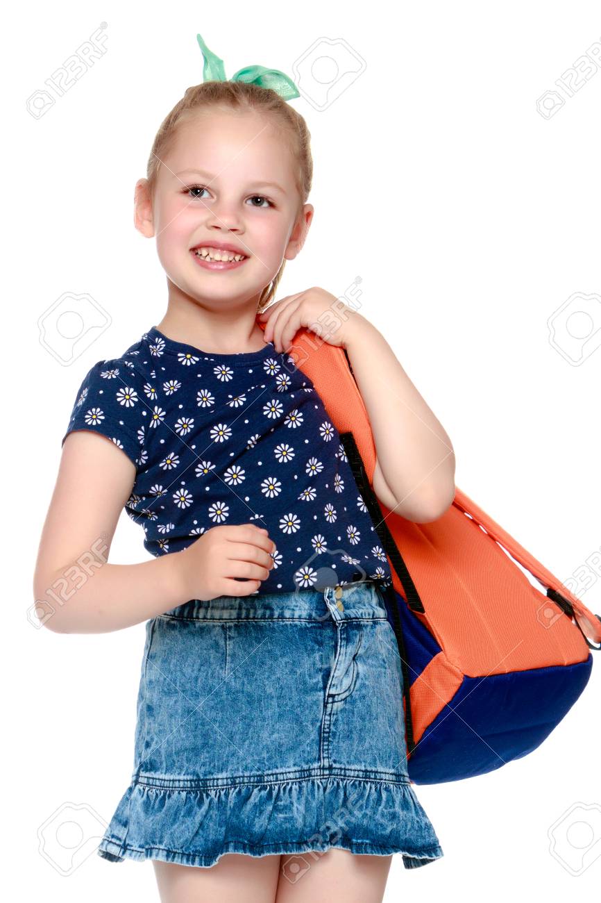 Little Girl Schoolgirl With Flowers