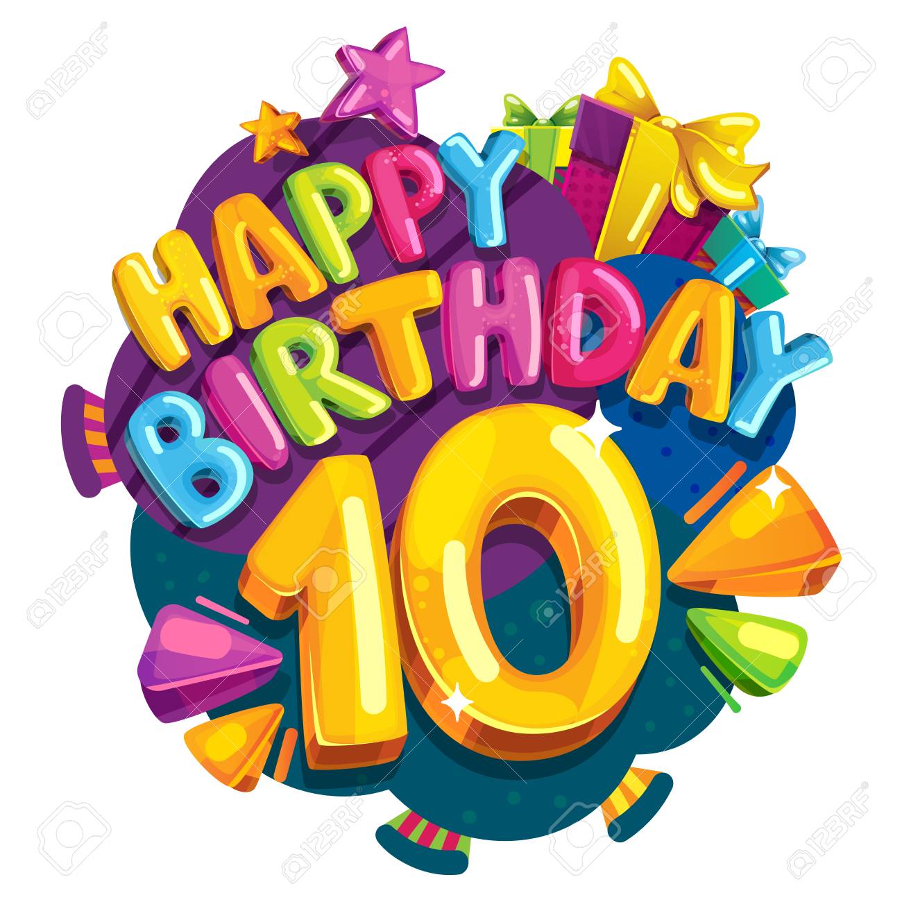 Anniversary 10 Years. Happy Birthday Emblem. Vector Cartoon Color  Illustration Royalty Free SVG, Cliparts, Vectors, and Stock Illustration.  Image 95606366., image size:1300x1300