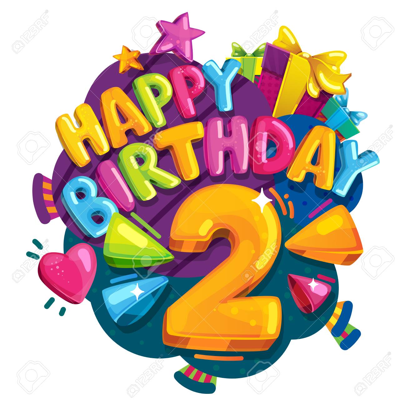お誕生日おめでとう2年 お祝いのパーティーや装飾のためのカラフルなお祝いのイラスト のイラスト素材 ベクタ Image お誕生日おめでとう2年 お祝いのパーティーや装飾のためのカラフルなお祝いのイラスト のイラスト素材 ベクタ Image