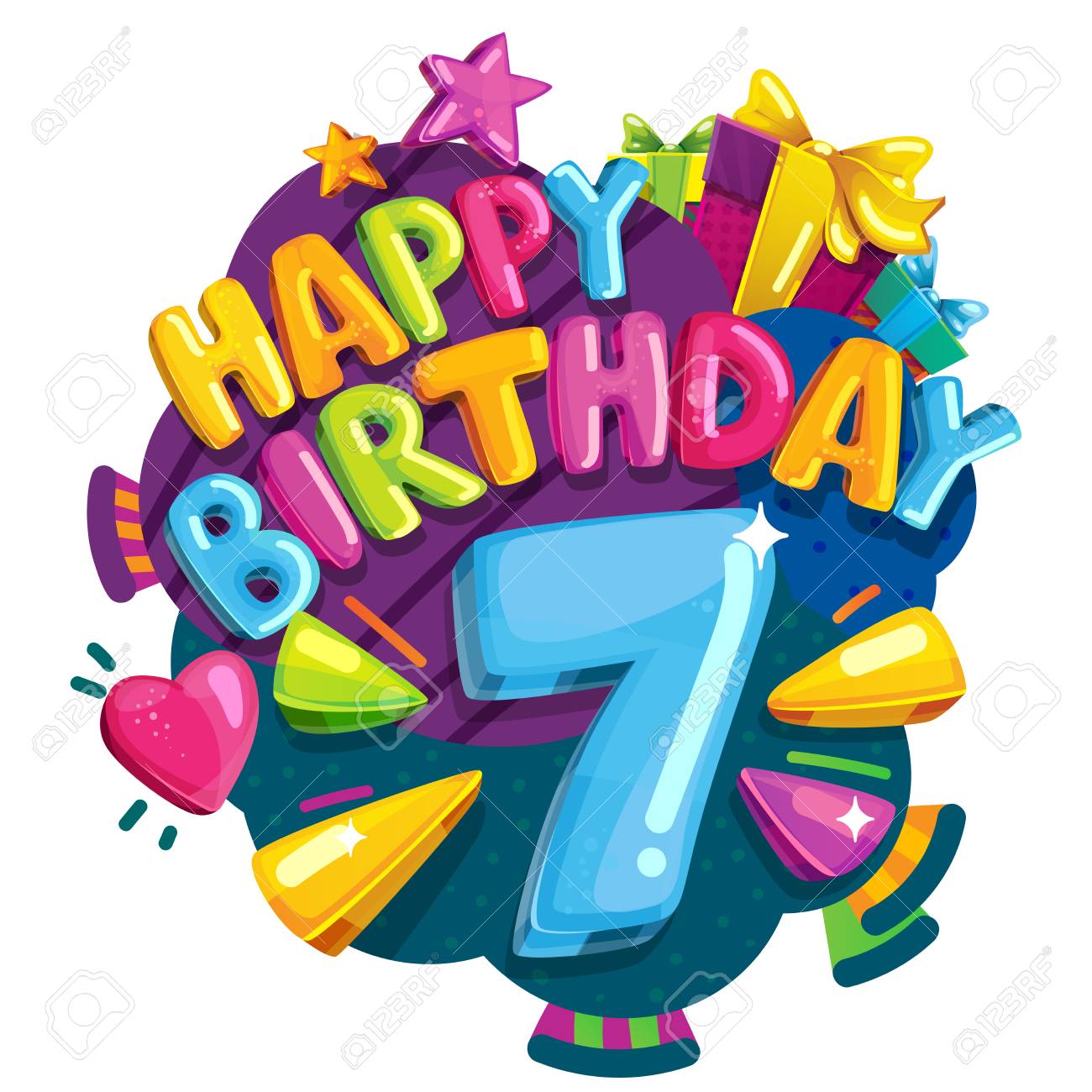 Joyeux Anniversaire 7 Ans Illustration Festive Coloree Pour La Fete Et La Decoration Sept Anniversaire Clip Art Libres De Droits Svg Vecteurs Et Illustration Image