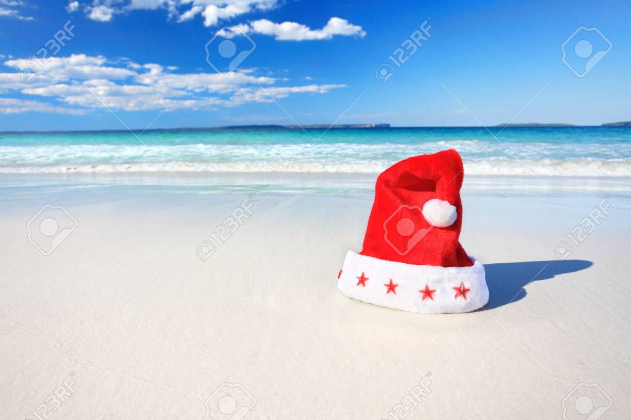 Christmas Red Santa Hat On A Sunny Pristine Beautiful Beach In Australia  Stock Photo, Picture and Royalty Free Image. Image 28833876., image size:1300x866