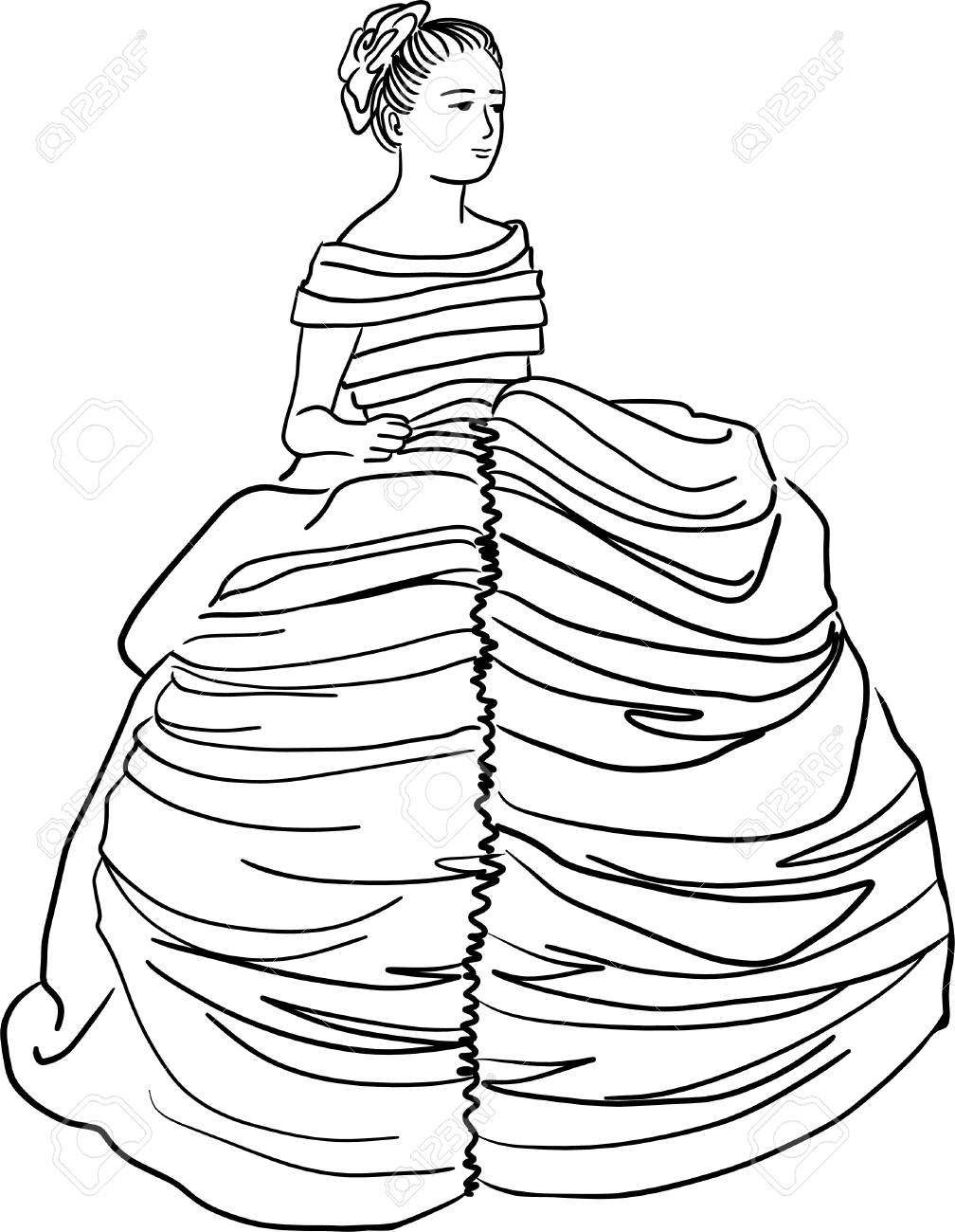 レース イブニング ドレスで美しい女性 フリーハンドのベクター イラストです フリーハンド ベクター スケッチ フリーハンドでの描画 美しい王女の イラスト素材 ベクタ Image