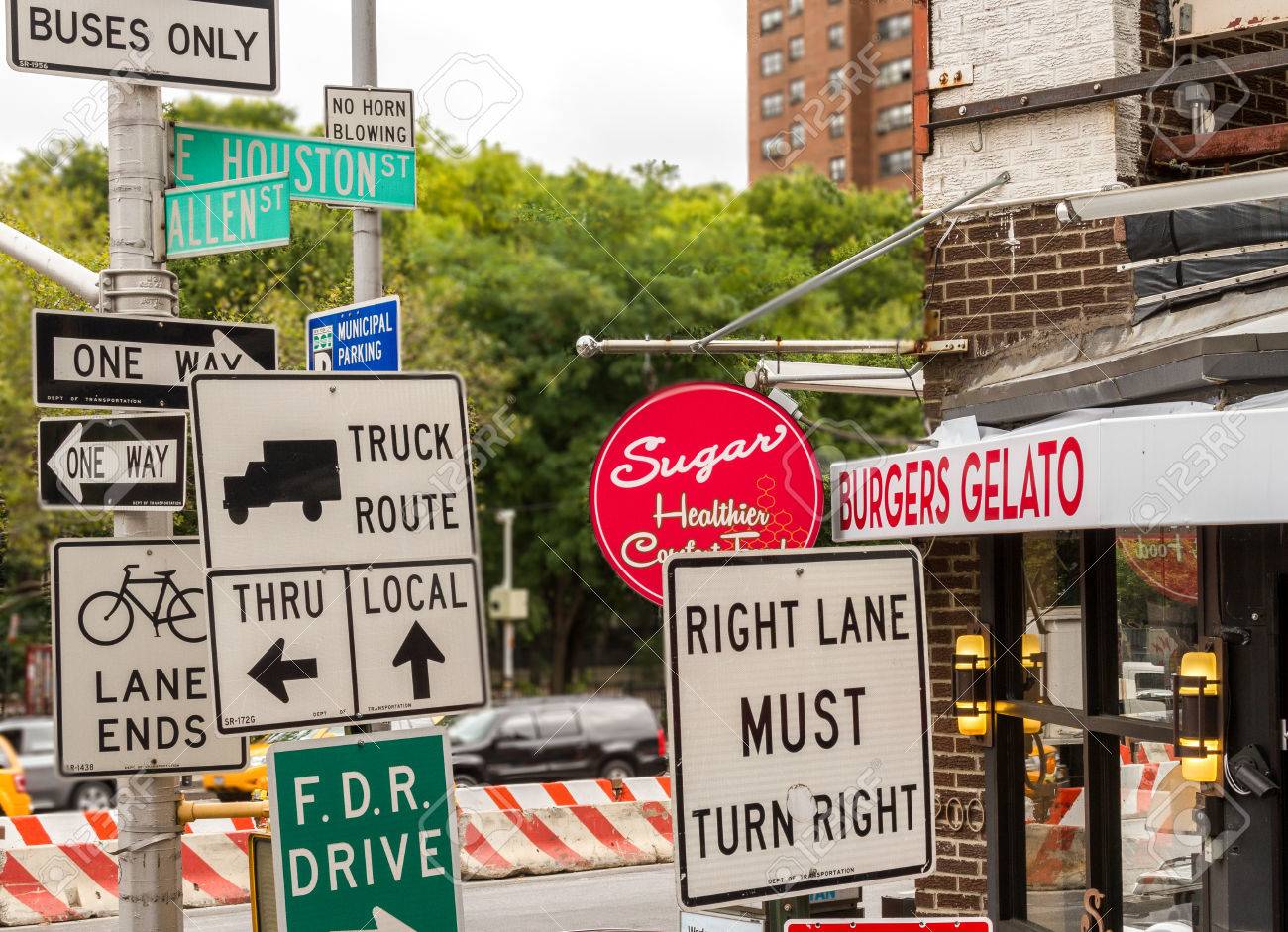 Many Signs At A Street Corner In New York City Stock Photo Picture And Royalty Free Image Image