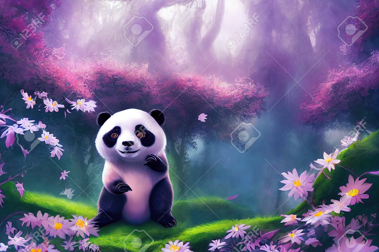 Ein Fantasy-Panda Mit Blumen Und Einem Wunderschönen Magischen Märchenwald.  Künstlerisch Abstrakt Schöne Natur. Perfekt Für Handy-Hintergrundbilder  Oder Für Poster. Lizenzfreie Fotos, Bilder und Stock Fotografie. Image  192677919.