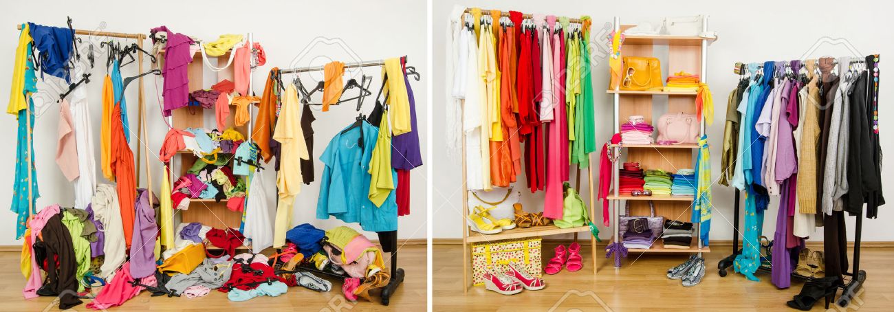 Wardrobe Before Messy After Tidy Arranged By Colors