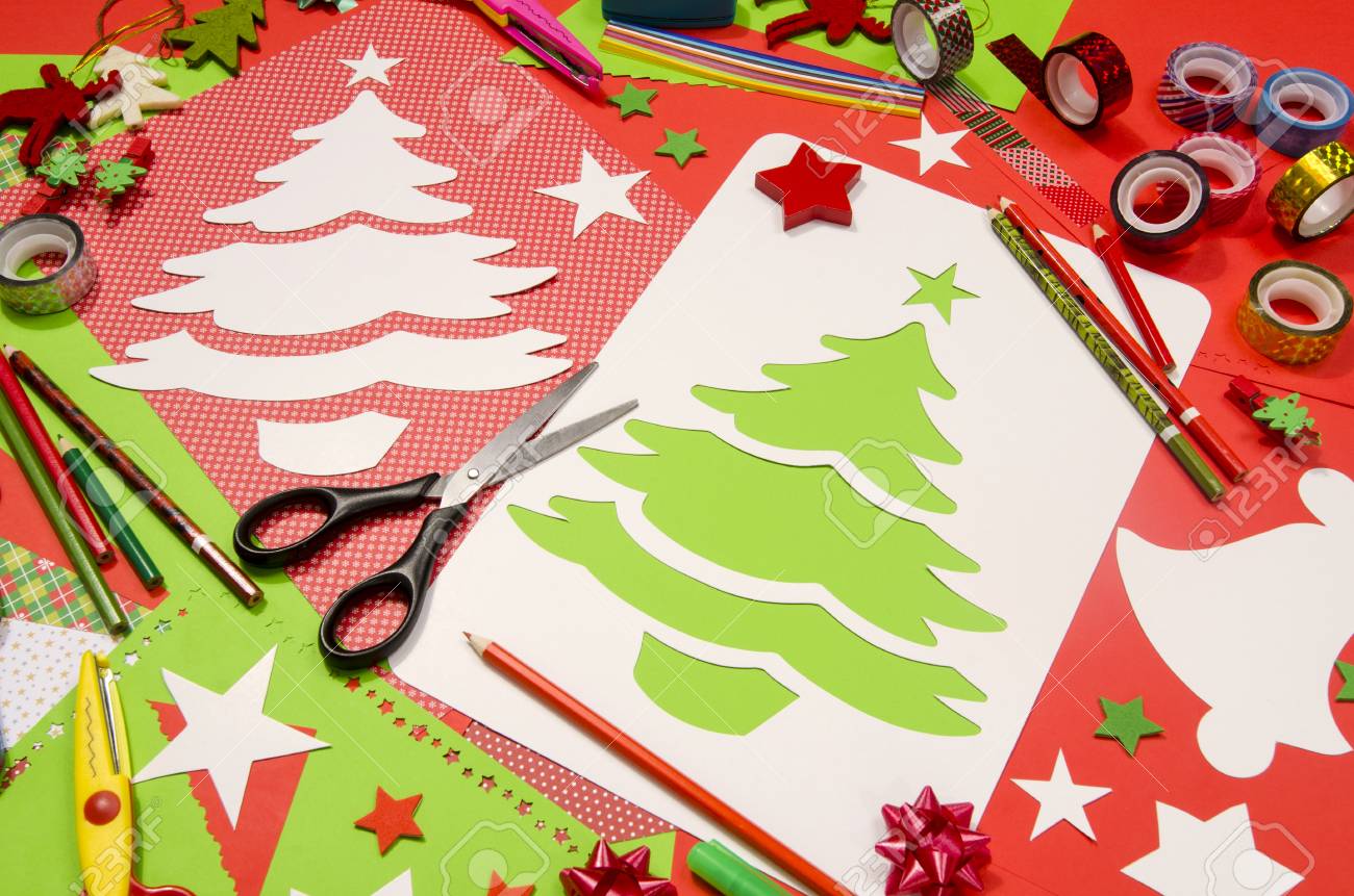 Download Arts And Craft Supplies For Christmas Red And Green Color Paper Stock Photo Picture And Royalty Free Image Image 50232771 PSD Mockup Templates