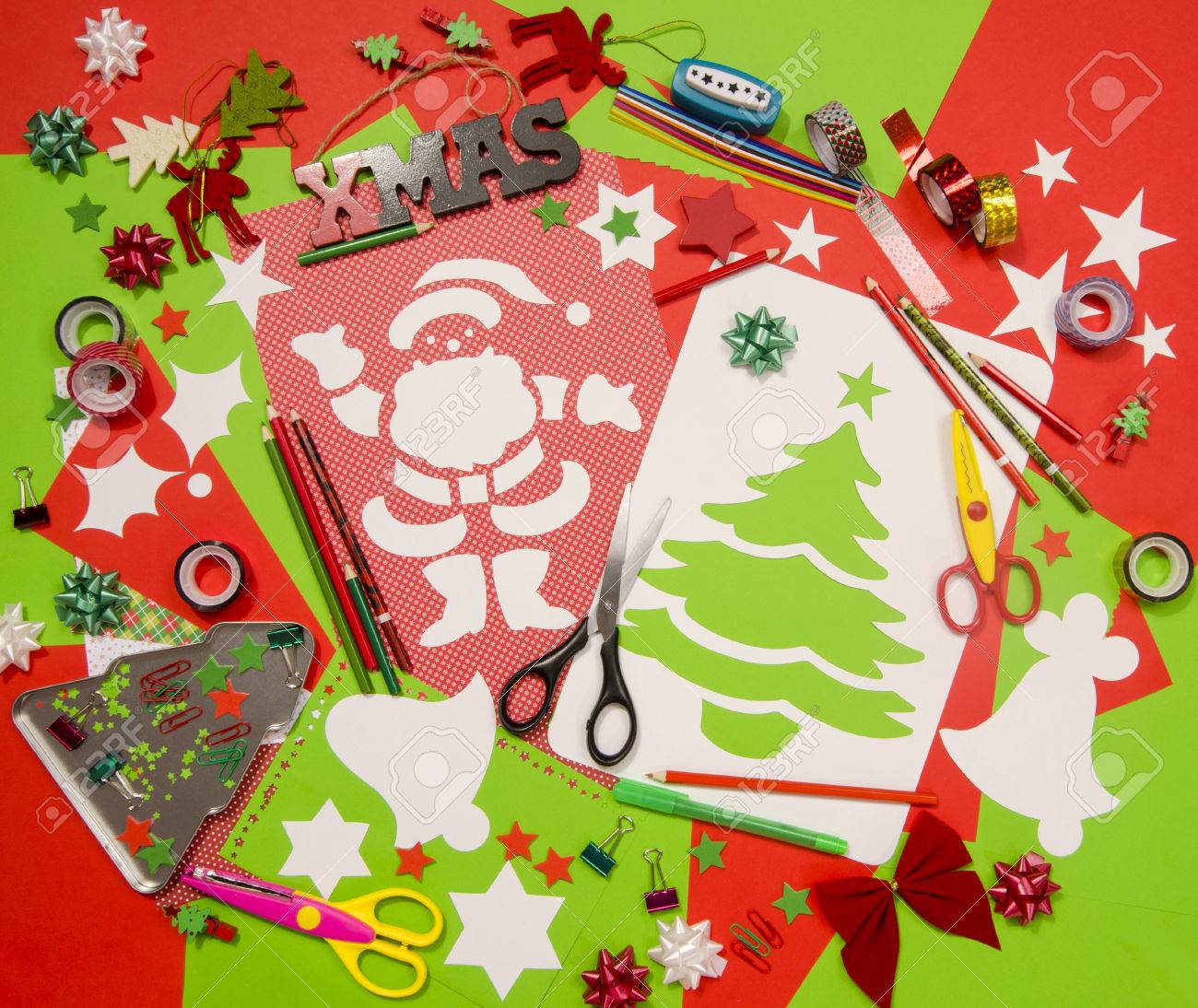 Download Arts And Craft Supplies For Christmas Red And Green Color Paper Stock Photo Picture And Royalty Free Image Image 50232780 PSD Mockup Templates