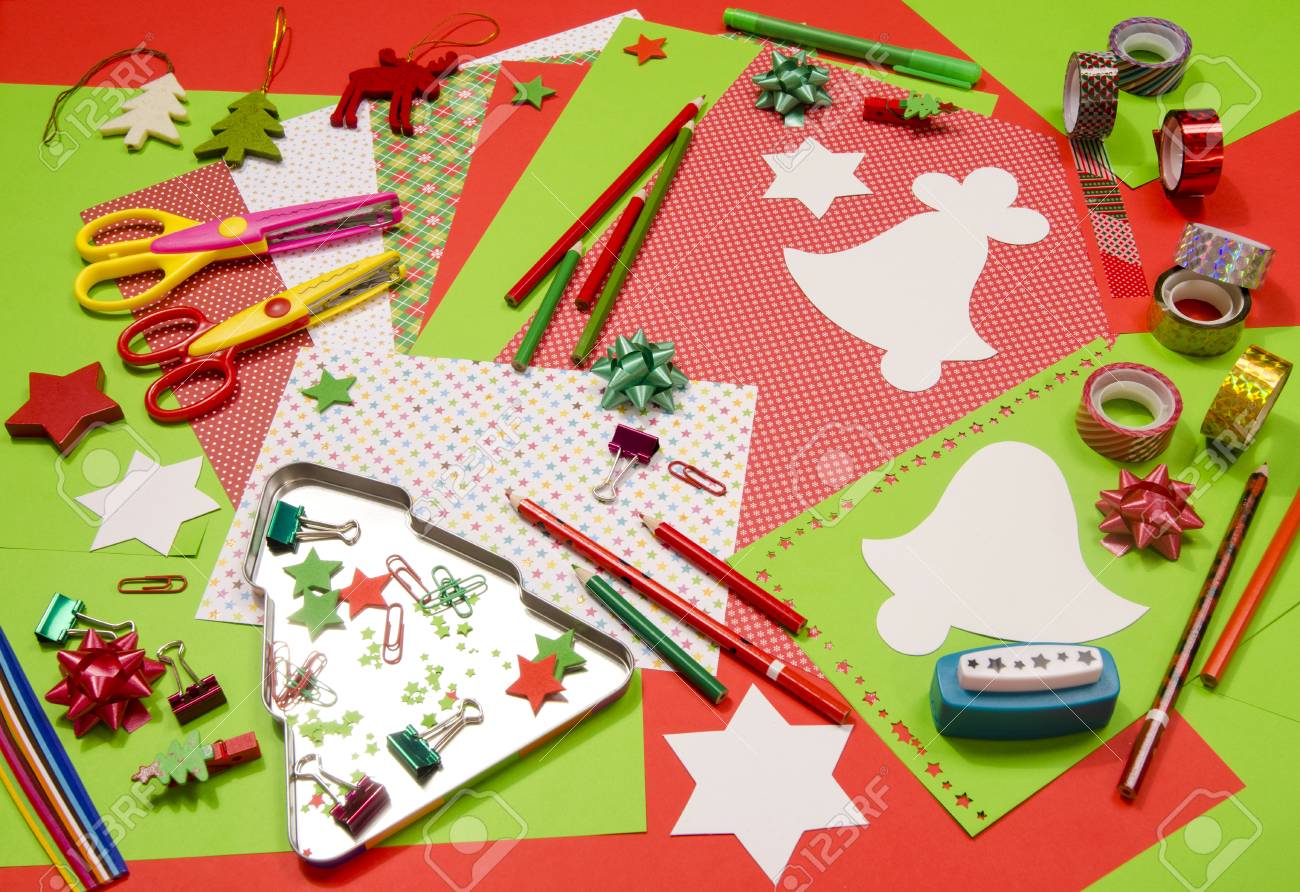 Download Arts And Craft Supplies For Christmas Red And Green Color Paper Stock Photo Picture And Royalty Free Image Image 50240259 PSD Mockup Templates