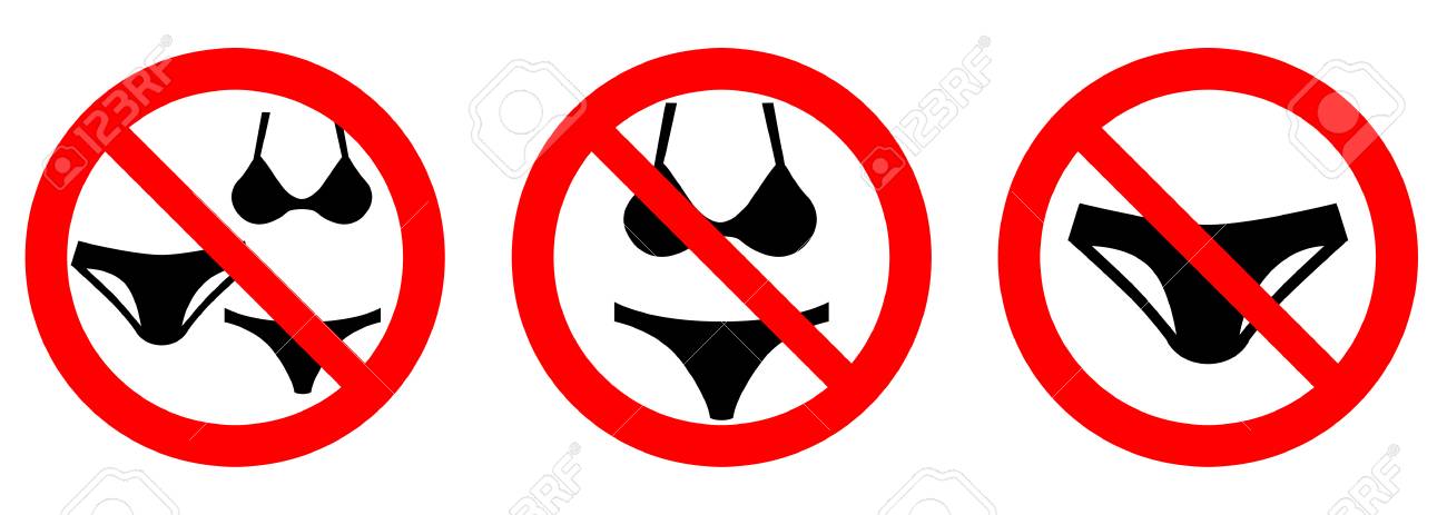 No swim wear, please dress in shop / please remove swimsuit in sauna sign. Black men briefs and women bikini symbol in red crossed circle - 101424774 No swim wear, please dress in shop / please remove swimsuit in sauna sign. Black men briefs and women bikini symbol in red crossed circle - 101424774