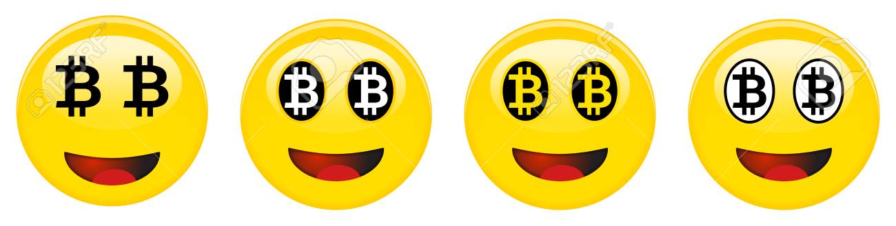 Bitcoin Smiley Emoticon. Yellow Laughing 3D Emoji With Black And White Btc  Symbols In Place Of Eyes And Red Opened Mouth. Royalty Free Cliparts,  Vectors, And Stock Illustration. Image 102399943.