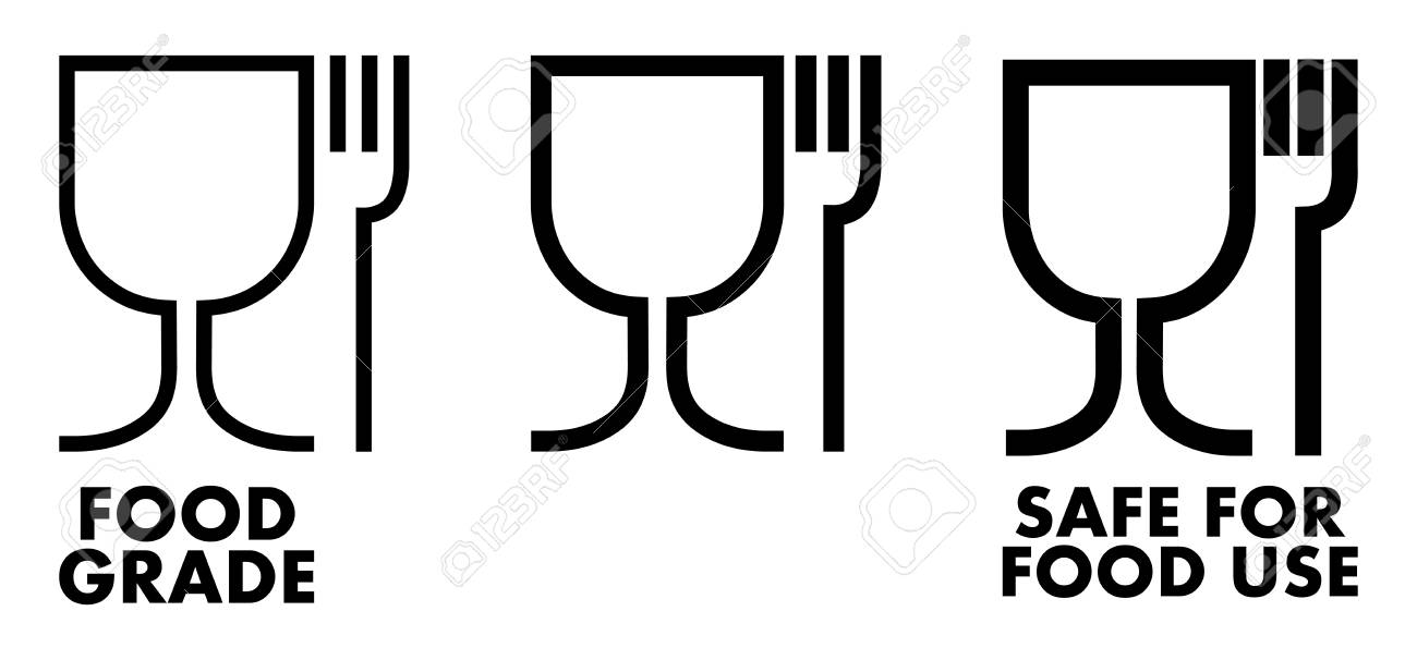 Food Safe Material Sign. Wine Glass And Fork Symbol Meaning Plastics Is  Safe. Royalty Free SVG, Cliparts, Vectors, and Stock Illustration. Image  108664884., image size:1300x606