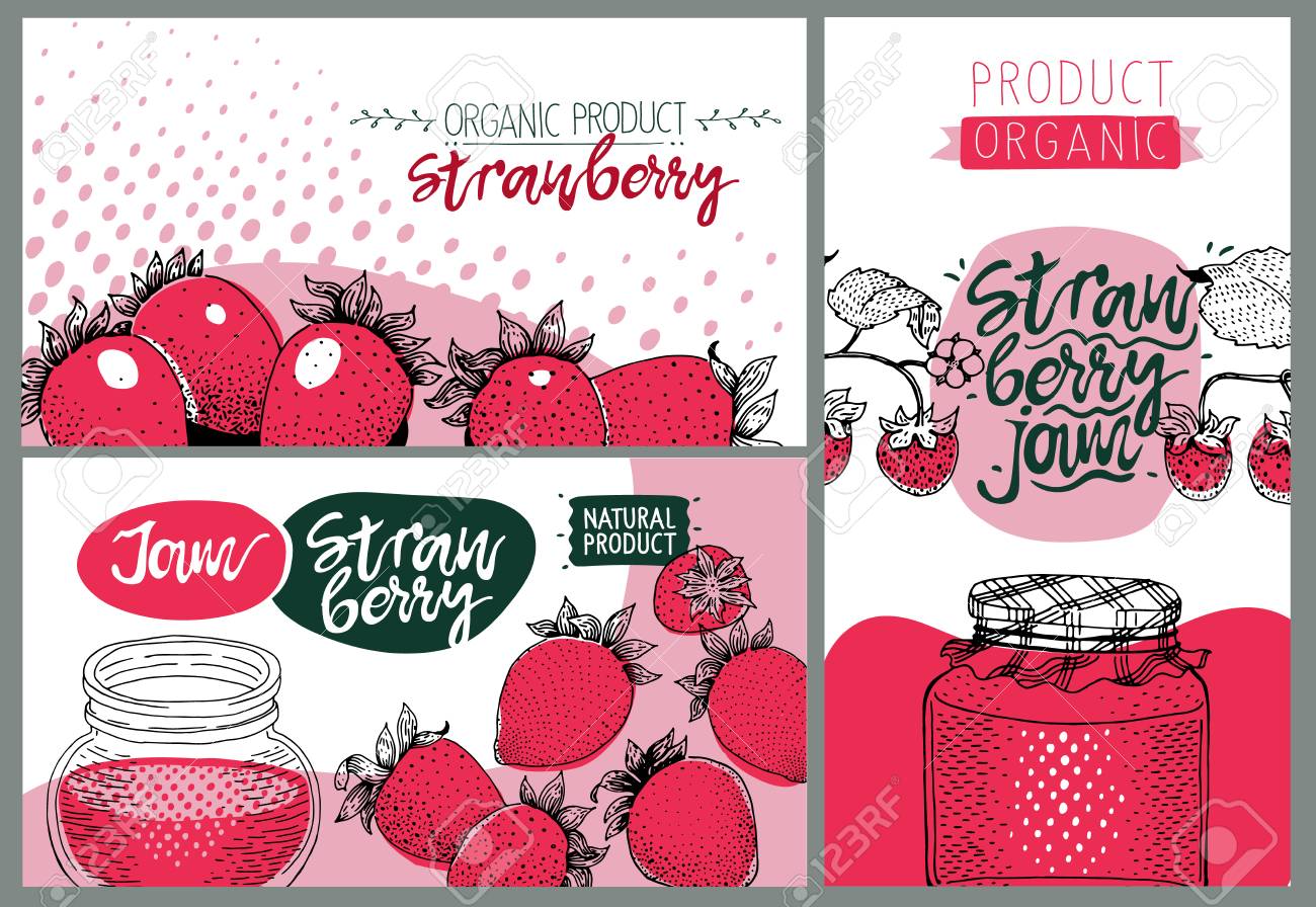 strawberry party set of cute creative card templates with