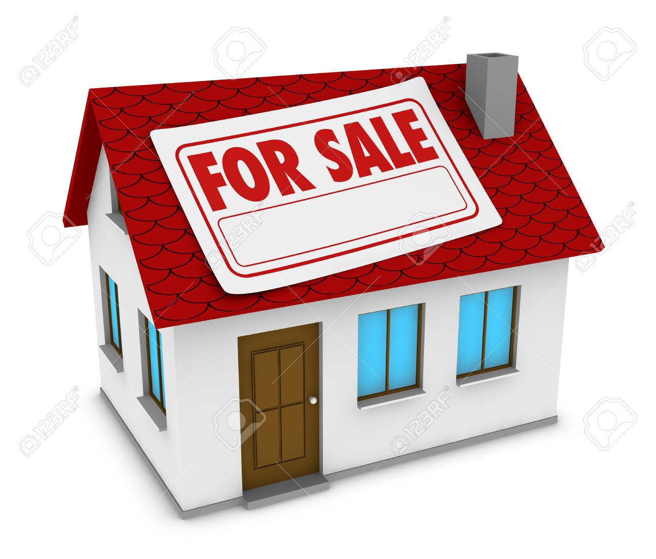 one house with a label with the words for sale and a white space