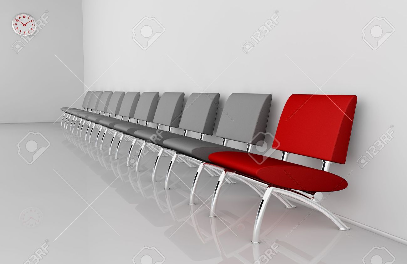 One Waiting Room With A Row Of Chairs And One Of Them In Different