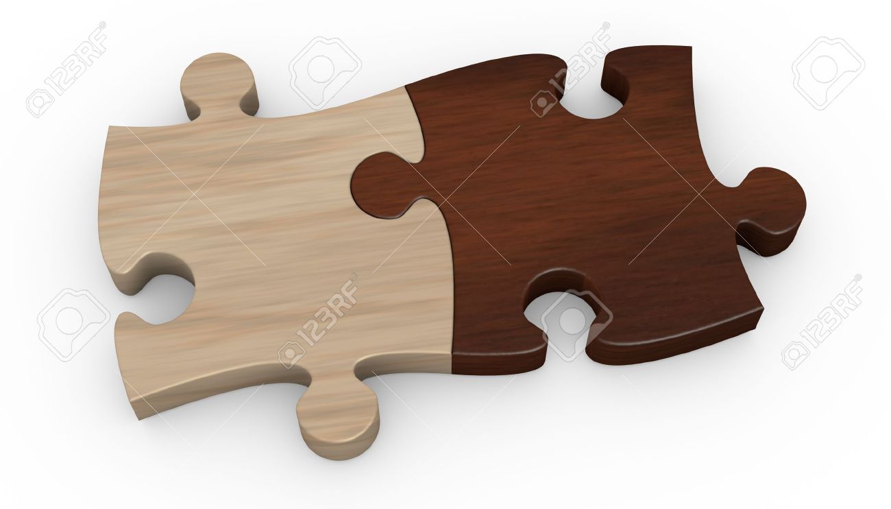two puzzle pieces in different color the pieces are joined together