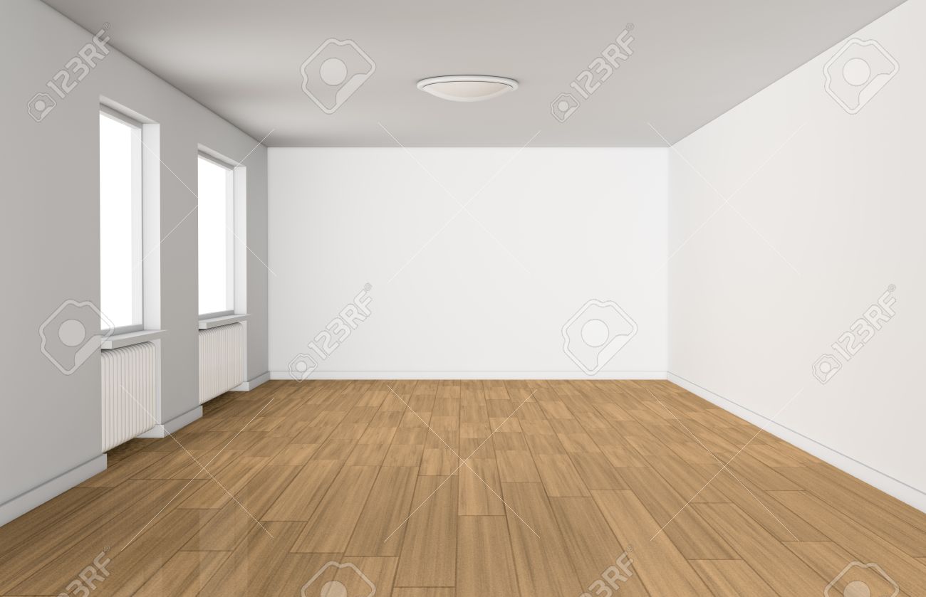 Une chambre vide avec deux fenêtres et un plancher en bois (rendu 9D) Une chambre vide avec deux fenêtres et un plancher en bois (rendu 9D)