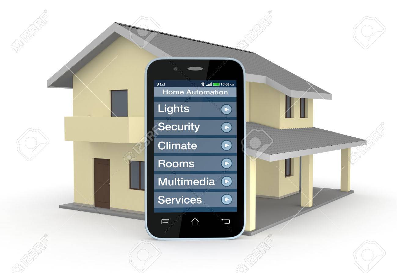 Smartphone Home Automation one house and smartphone with a software for home automation Smartphone Home Automation one house and smartphone with a software for home automation