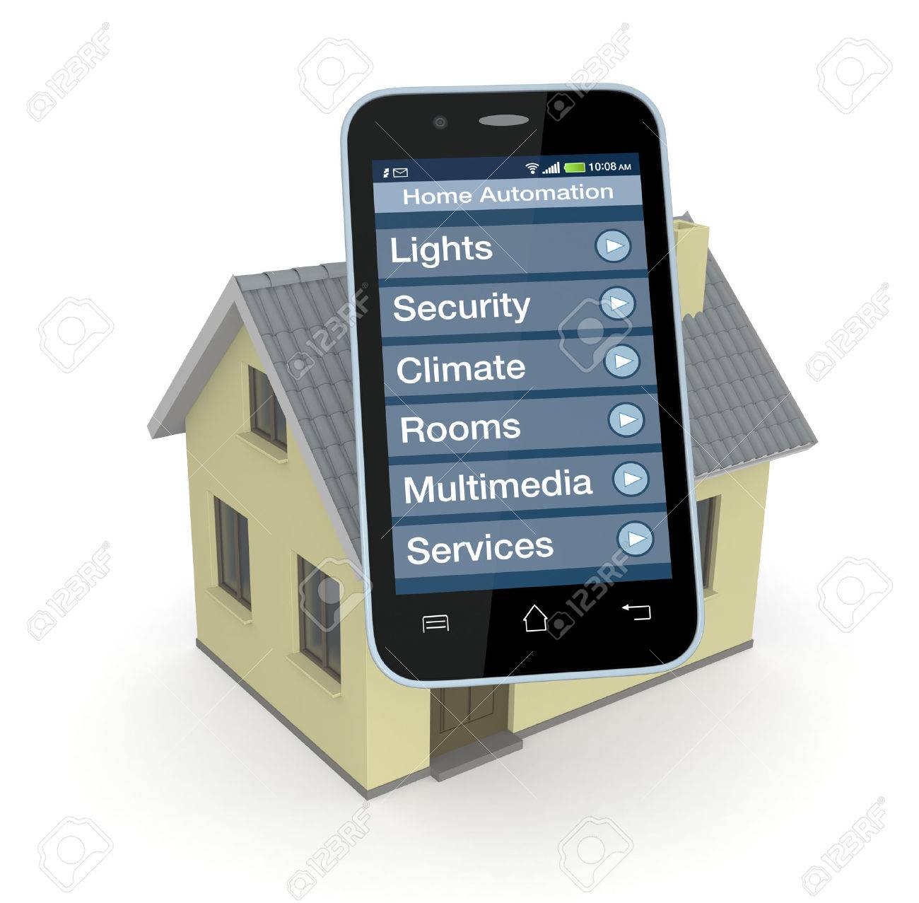 Smartphone Home Automation one house and smartphone with a software for home automation Smartphone Home Automation one house and smartphone with a software for home automation