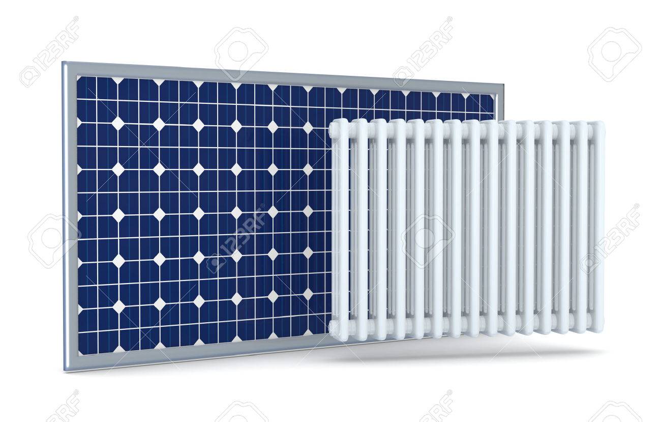 Un Panel Solar Un Radiador, El Concepto De La Energía Renovable (3d) Fotos, Retratos, Imágenes Y Fotografía De Archivo Derecho. Image 25653820.