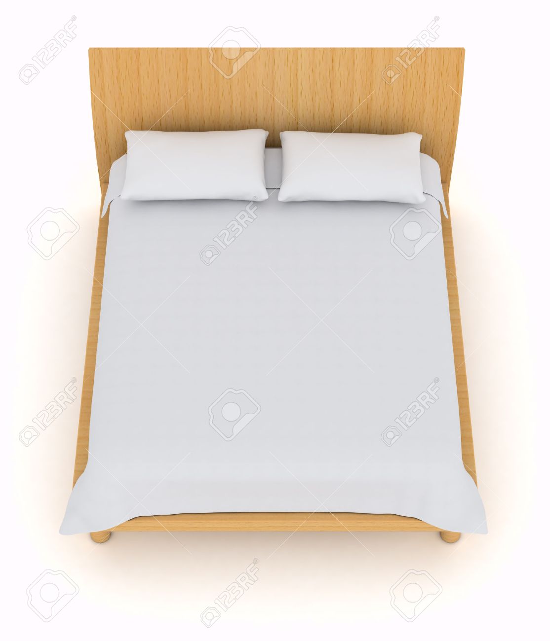 stock photo top view of a double bed with white pillows and blanket 3d render80 top