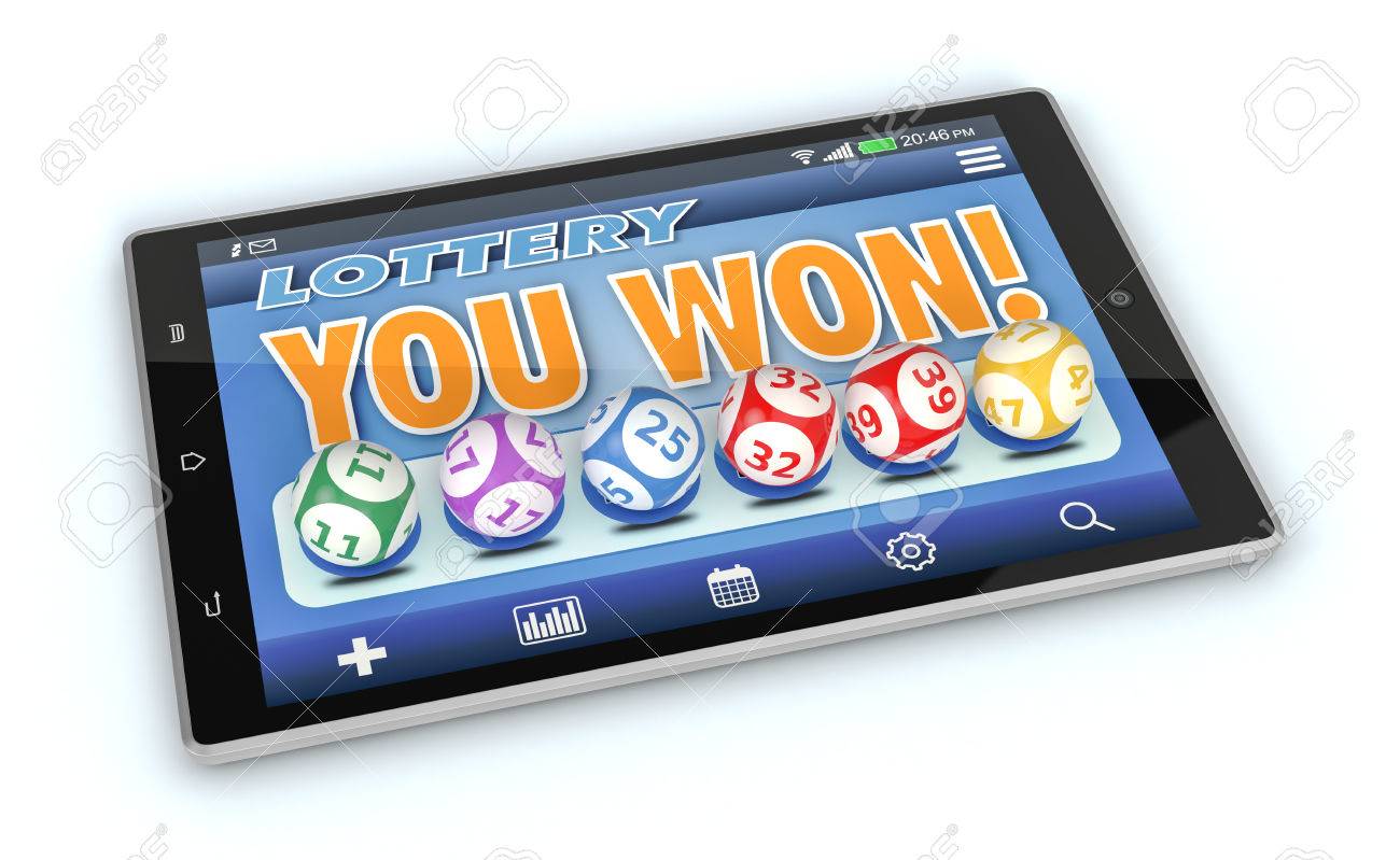 Tablet Pc With A Lottery App In A Winning Situation And Some