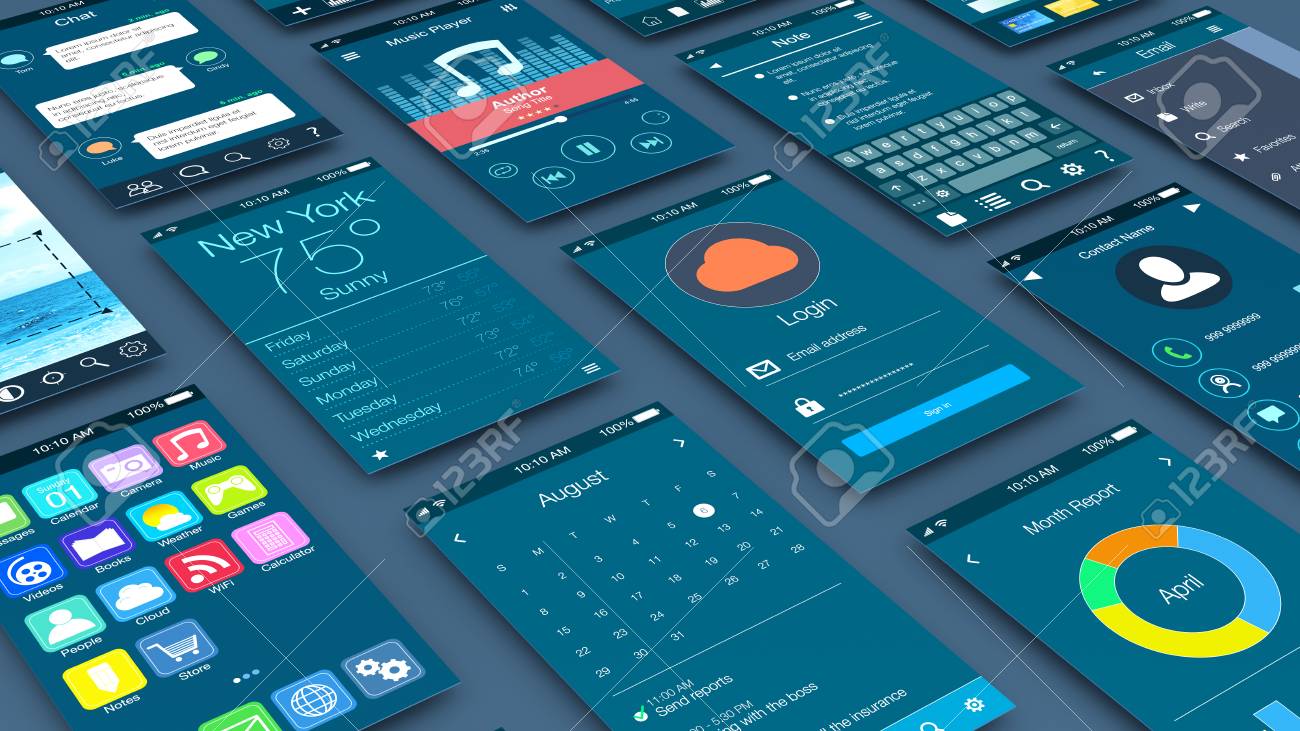 携帯アプリのモックアップのクローズ アップ ビュー 3 D レンダリング の写真素材 画像素材 Image