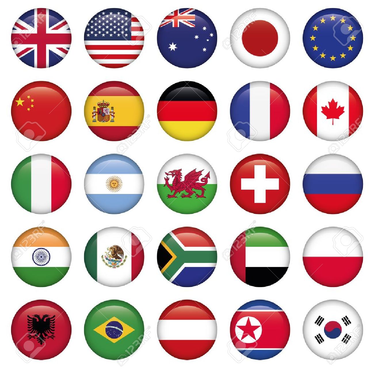 set of round flags world top states royalty free cliparts vectors