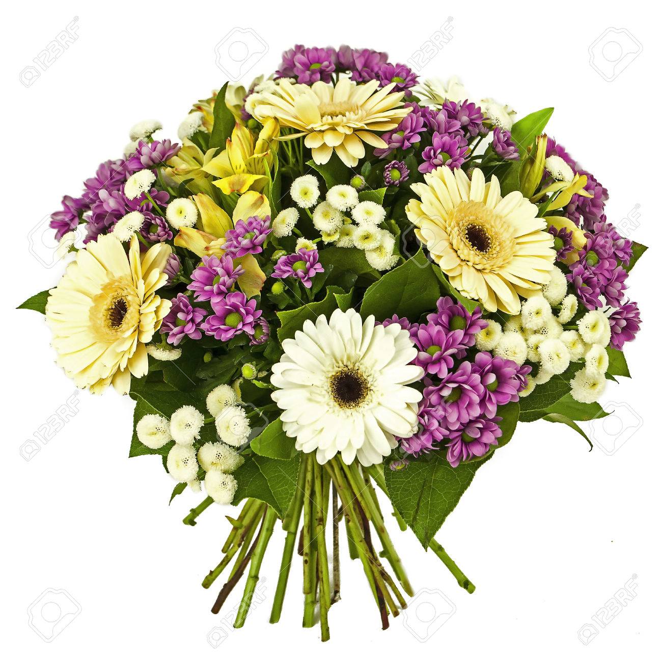 Bouquet De Fleurs Jaunes Et Roses Isolé Sur Blanc