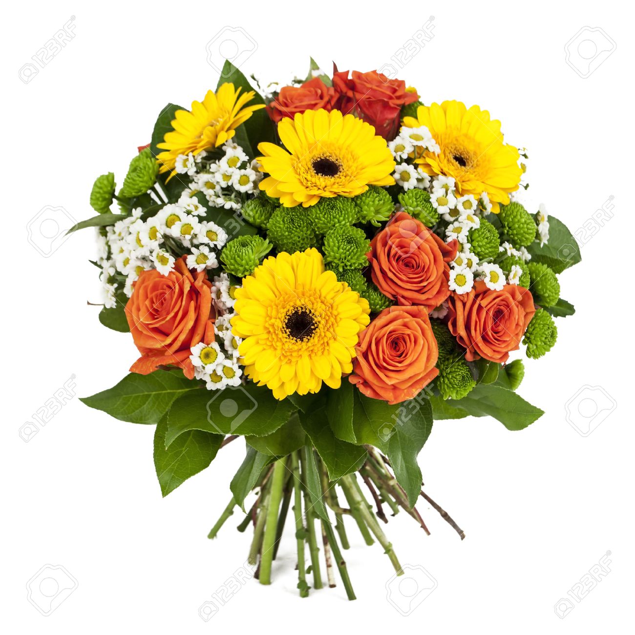 Bouquet De Fleurs Jaunes Et Orange Isolé Sur Fond Blanc