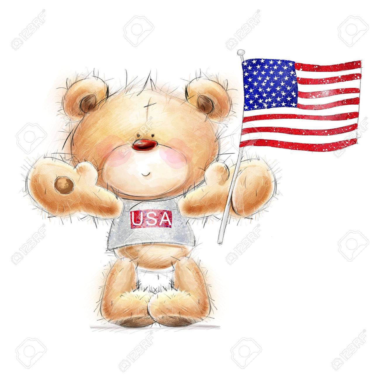 Oso De Peluche Lindo Con La Bandera De Ee Uu Fondo Con El Oso Y El Dia Flag Independence Tarjeta De Felicitacion Con Lindo Peluche Fotos Retratos Imagenes Y Fotografia De Archivo Libres De