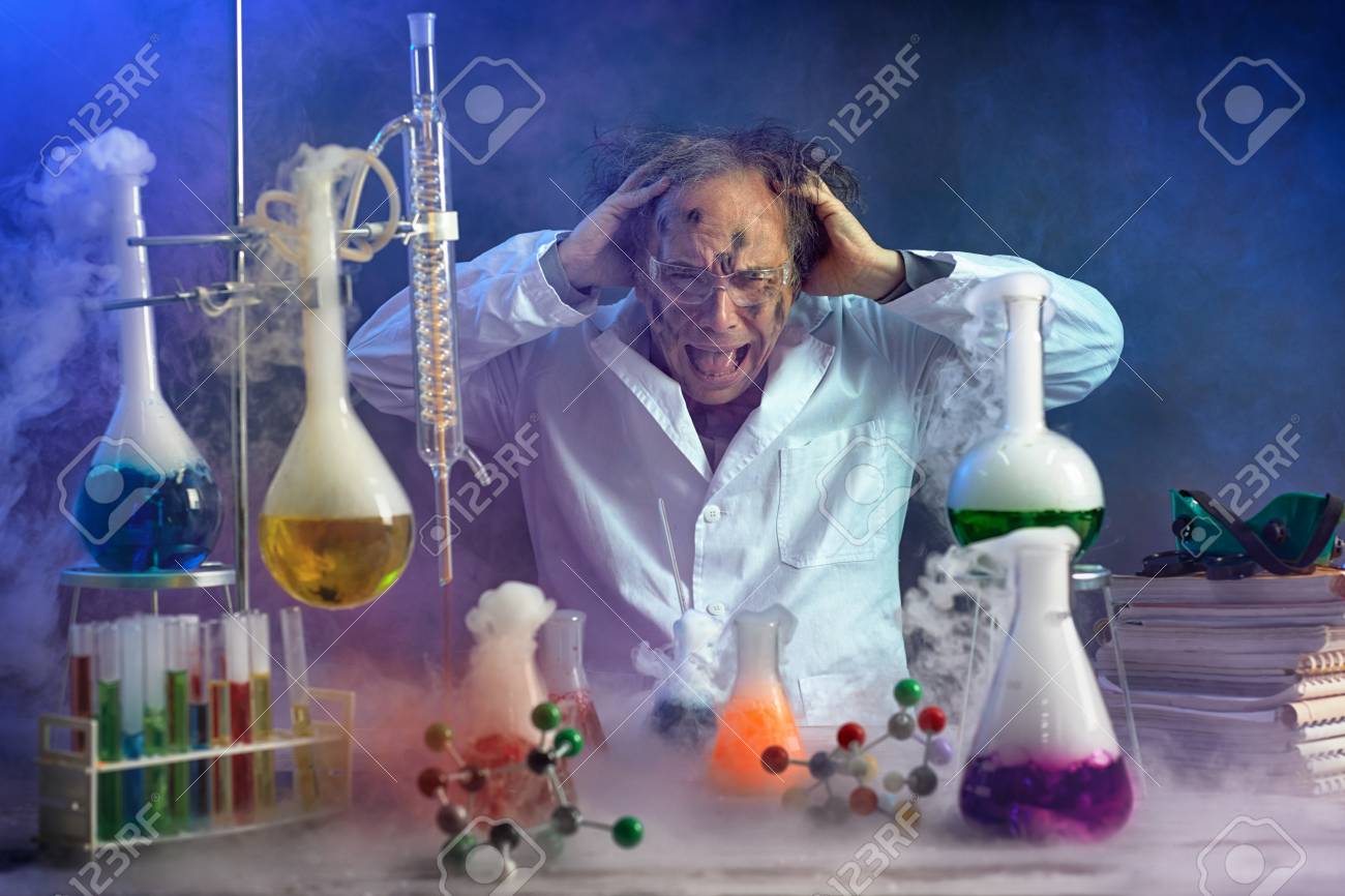 Crazy Scientist Yelling In His Lab Front Of Exploded Experiment Stock  Photo, Picture and Royalty Free Image. Image 85035930., image size:1300x866