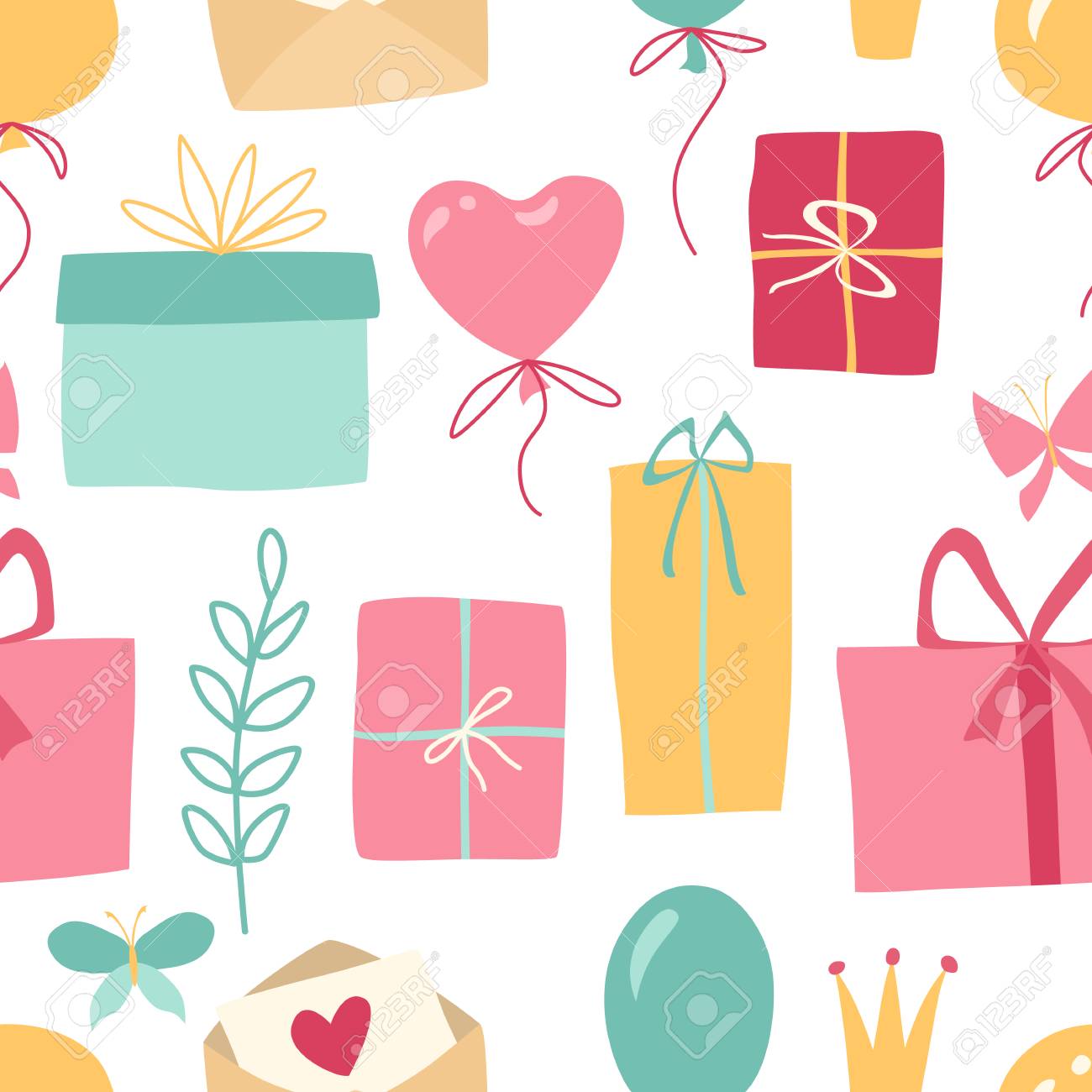 gift pattern seamless texture with colorful illustrations of gifts background
