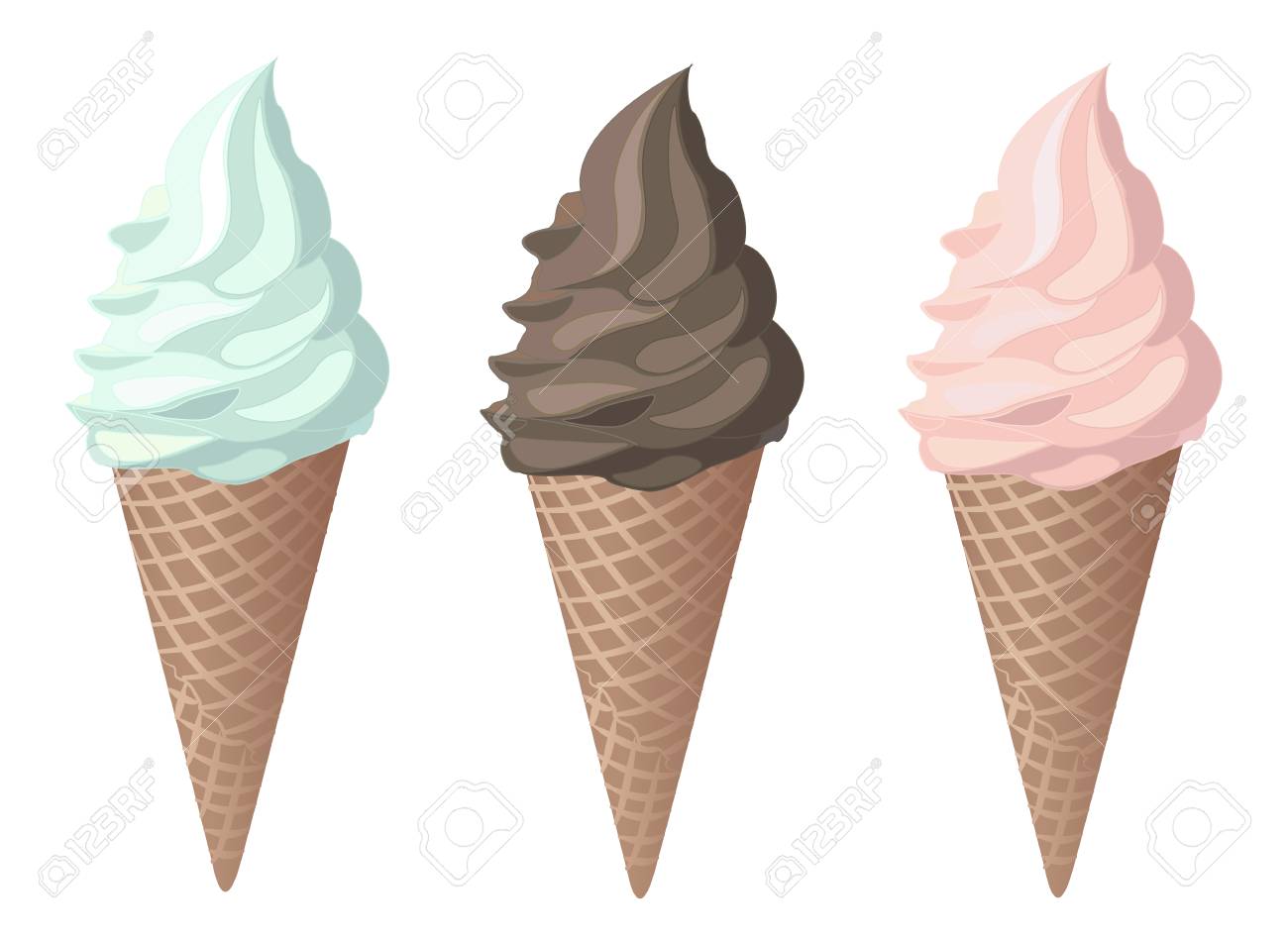 円錐形のイチゴ ミント チョコレート アイス クリームです ベクトル図のイラスト素材 ベクタ Image