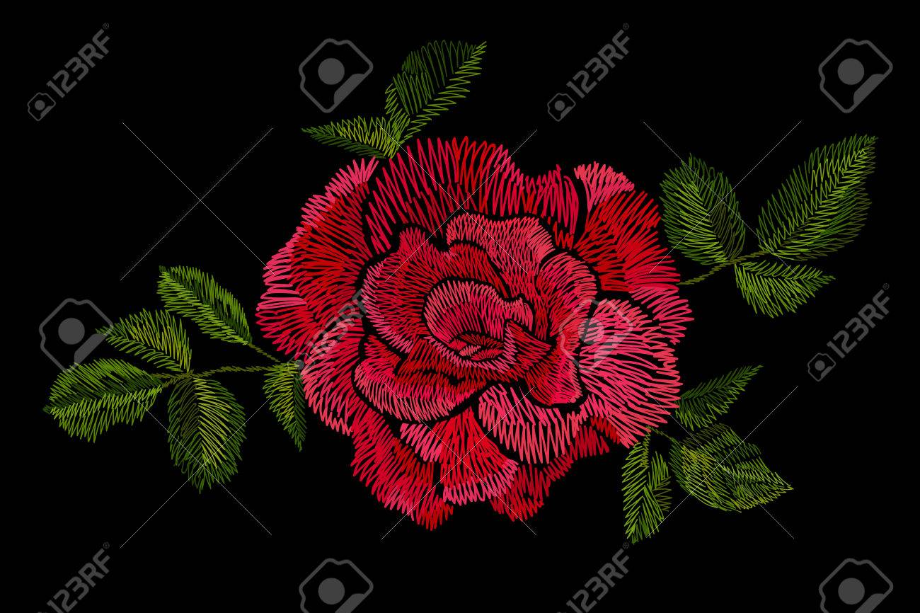 赤いバラの刺繍 のイラスト素材 ベクタ Image