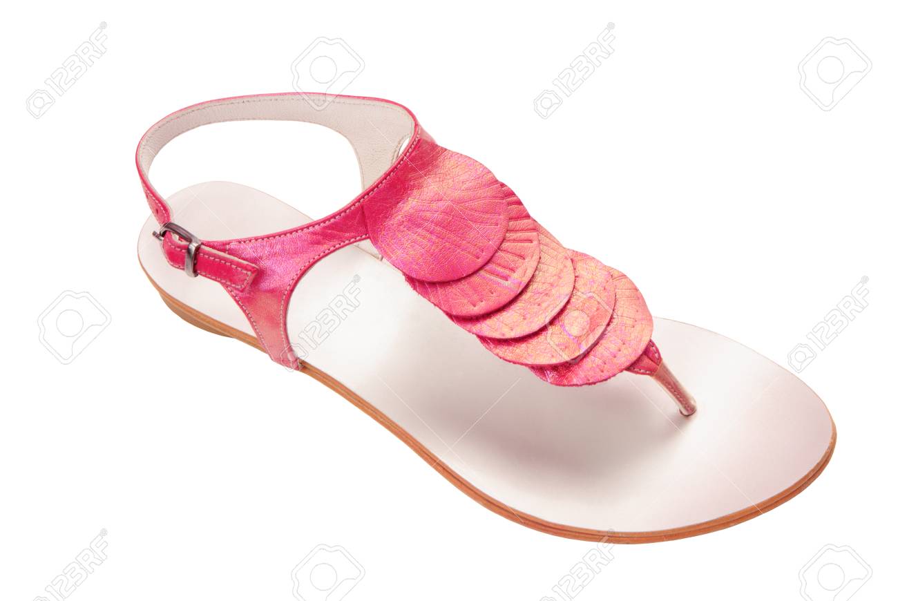 pink leather flip flops