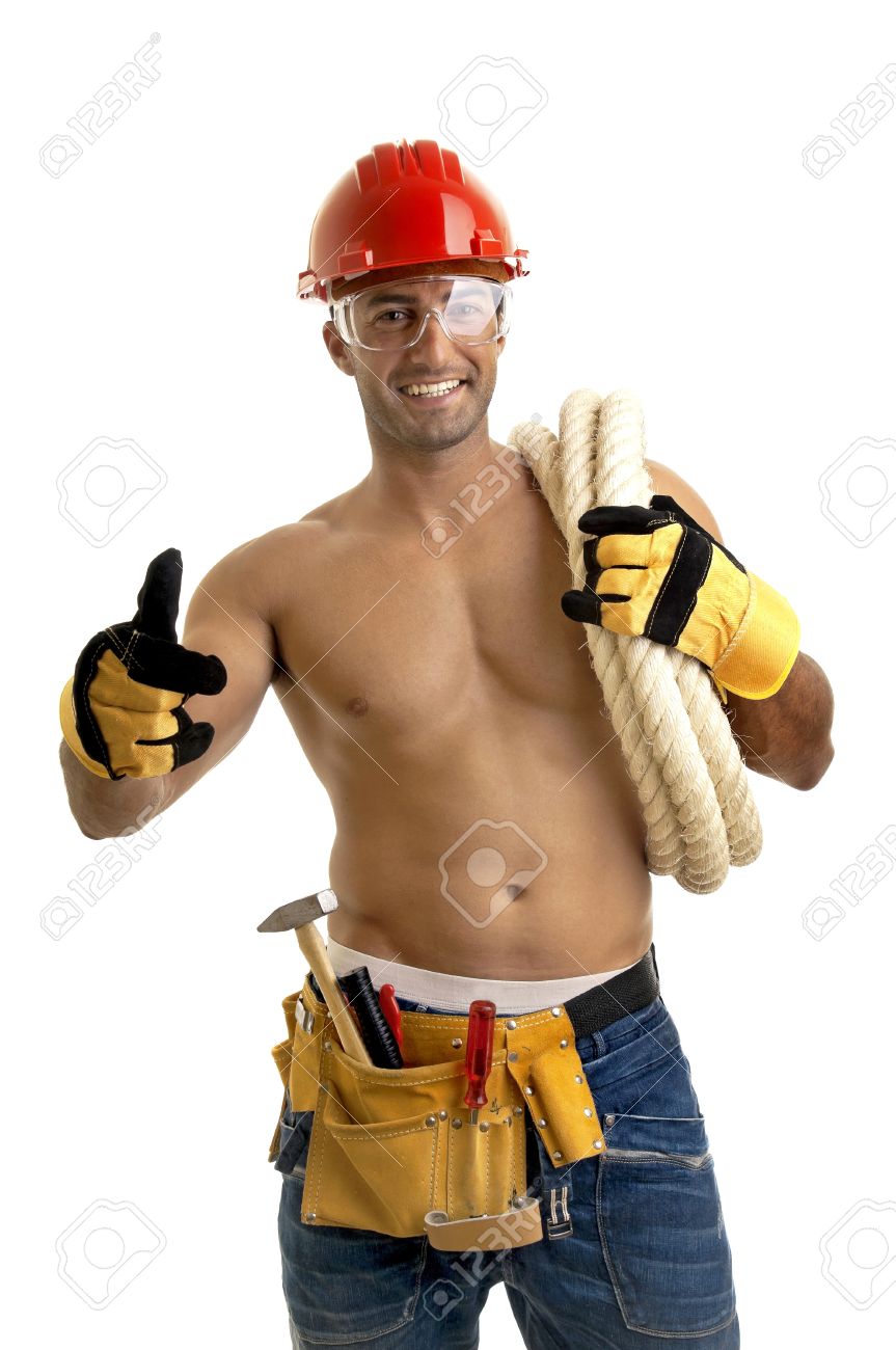 Forte Travailleur De La Construction La Construction Isolée En Blanc Banque  D'images Et Photos Libres De Droits. Image 11533995.