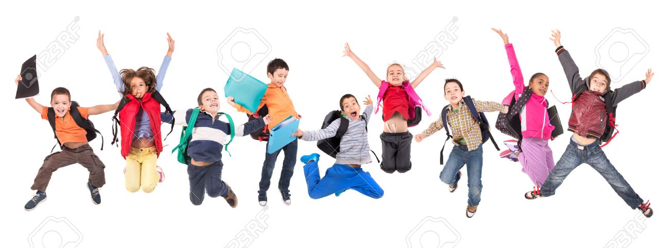 Group Of School Children Jumping Isolated In White Stock Photo, Picture And  Royalty Free Image. Image 33834095.