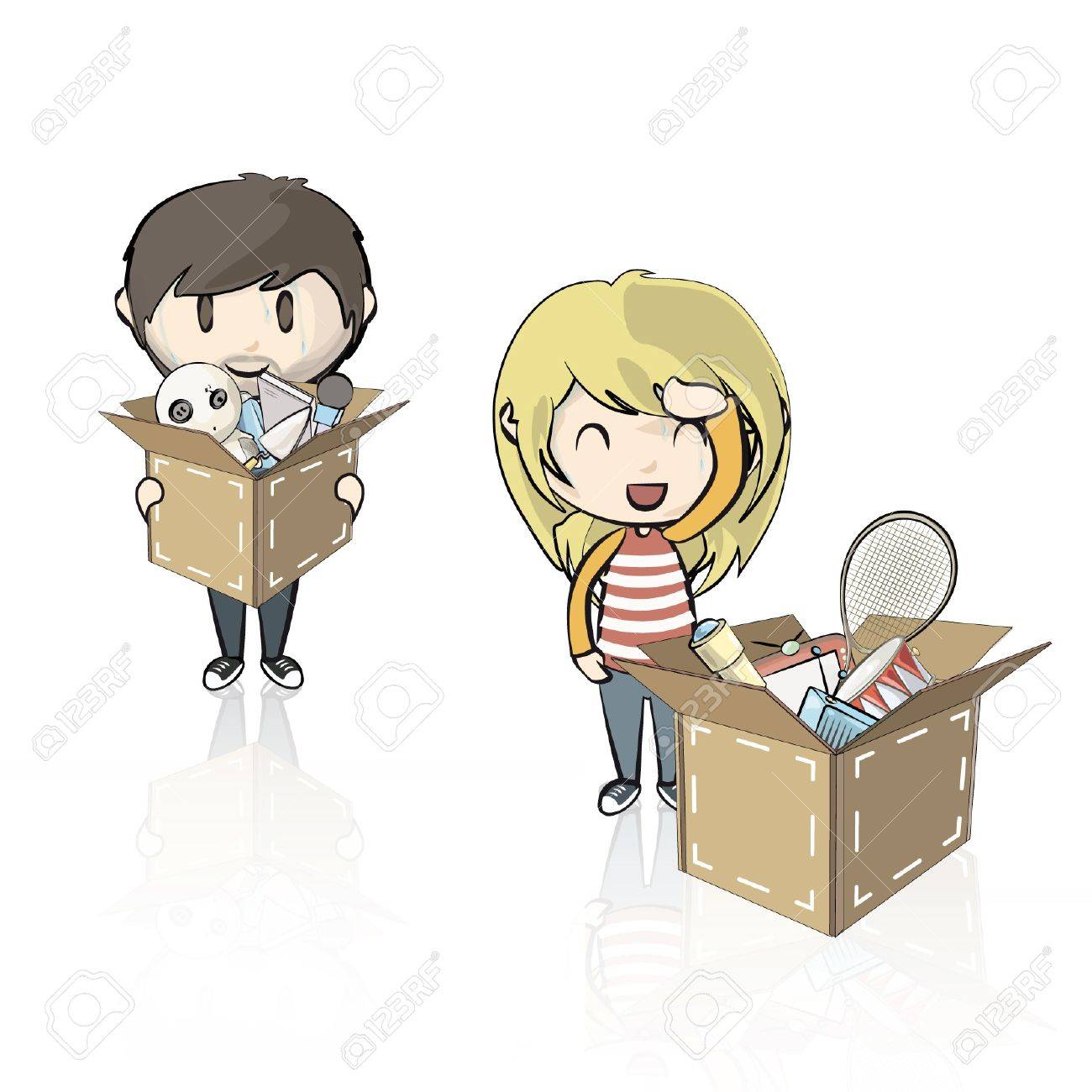 カップルはたくさんのおもちゃやオブジェクトを移動します ベクトル イラスト のイラスト素材 ベクタ Image