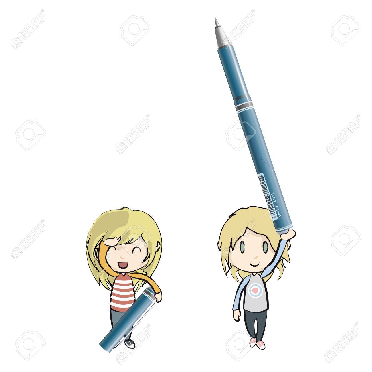 女の子を青のペンを保持します のイラスト素材 ベクタ Image