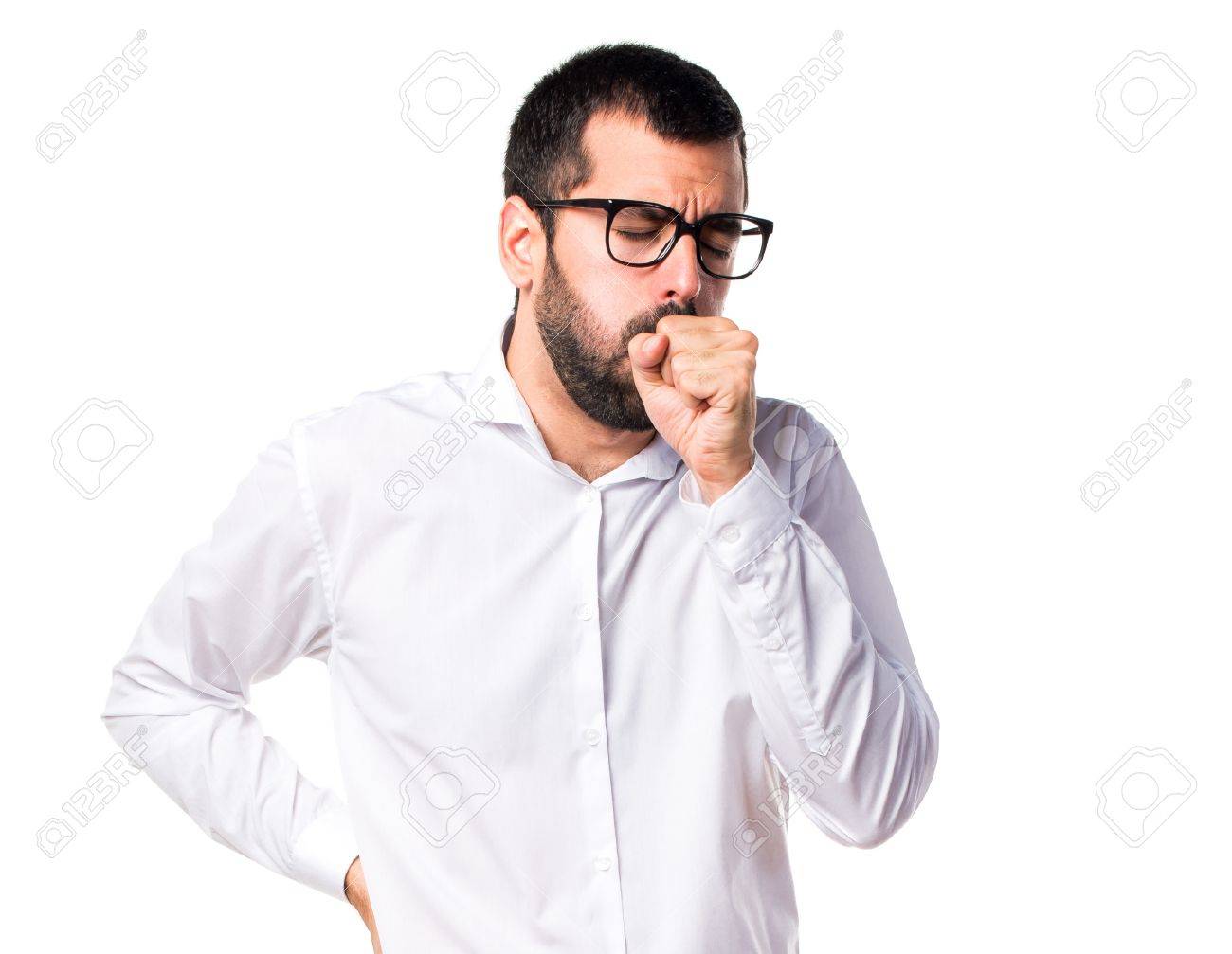 Handsome man with glasses coughing a lot - 67880652 Handsome man with glasses coughing a lot - 67880652