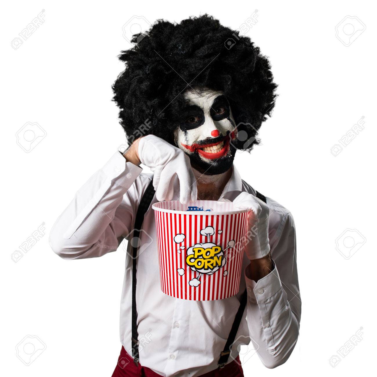 殺人ピエロのポップコーンを食べて の写真素材 画像素材 Image