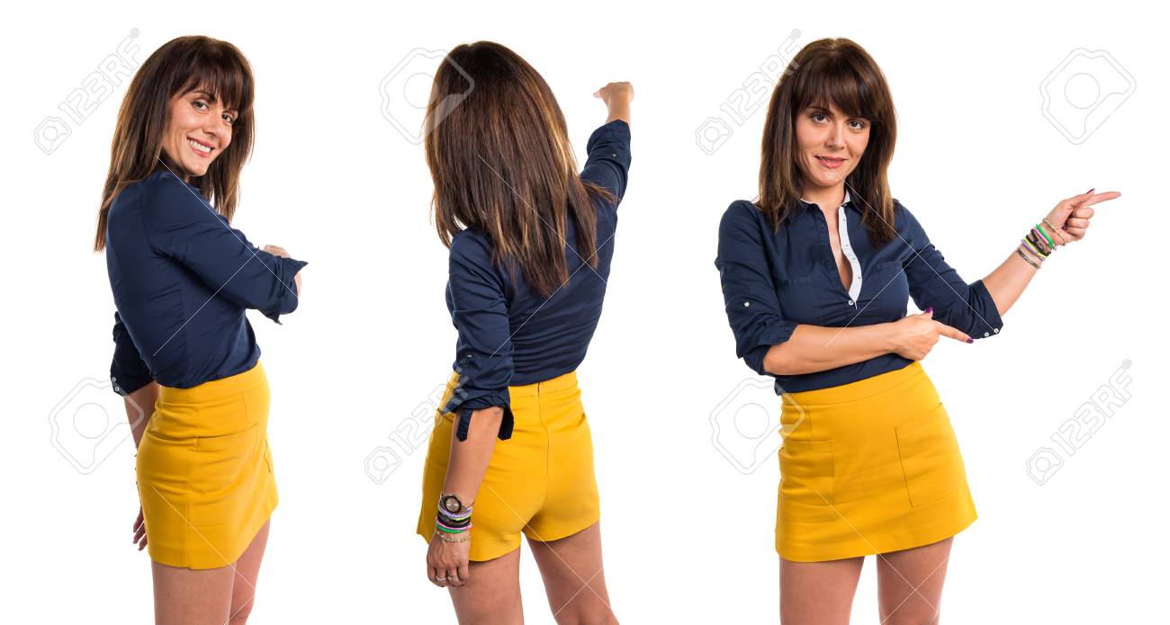 Pretty Woman Pointing Back Stock Photo Picture And Royalty Free Image Image