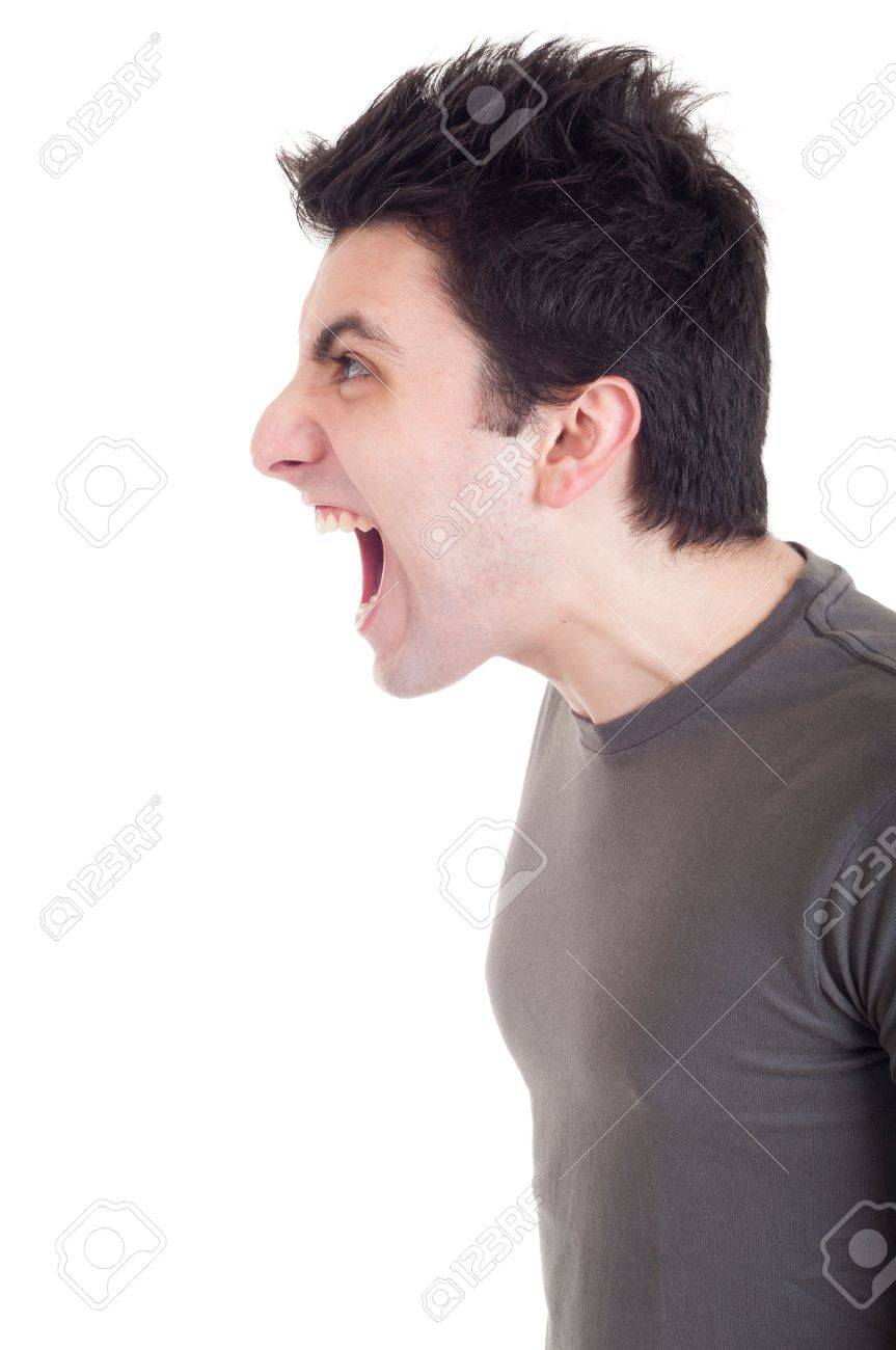 Profile View Of A Very Angry Man Screaming Isolated On White Background  Stock Photo, Picture and Royalty Free Image. Image 9304643.
