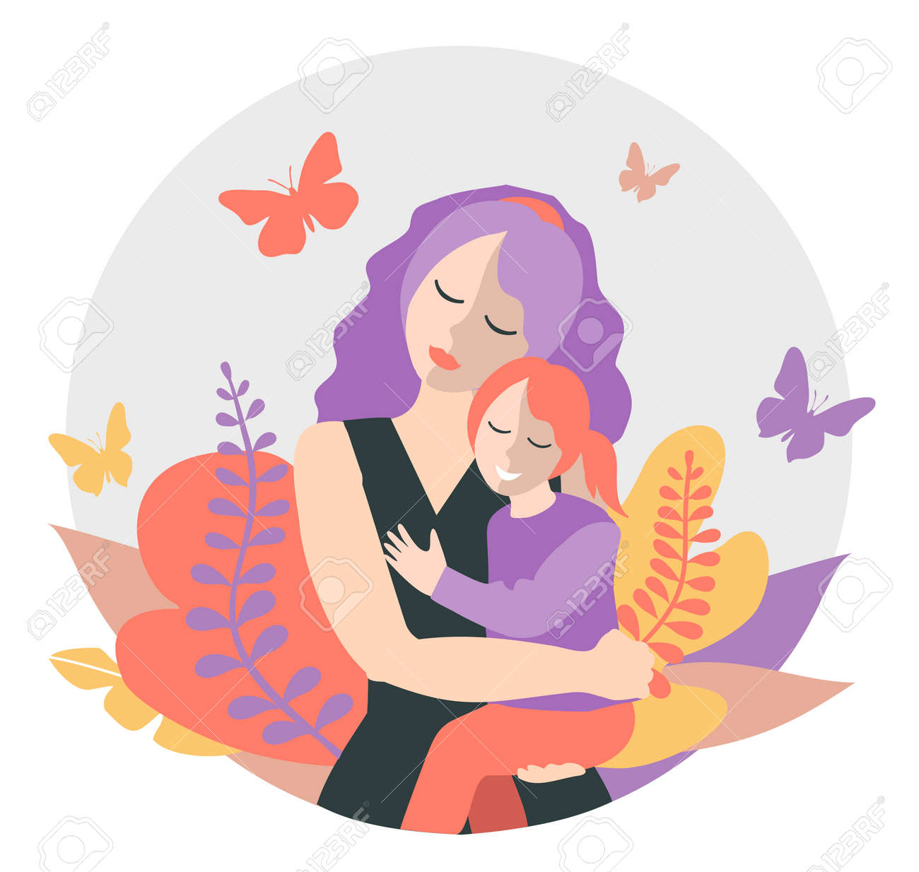 Cute mom with a young daughter. The concept of motherhood, family. Flat design with copy space. Happy woman hugs toddler. Concept of motherhood. Vector illustration on a white background - 169650594 Cute mom with a young daughter. The concept of motherhood, family. Flat design with copy space. Happy woman hugs toddler. Concept of motherhood. Vector illustration on a white background - 169650594