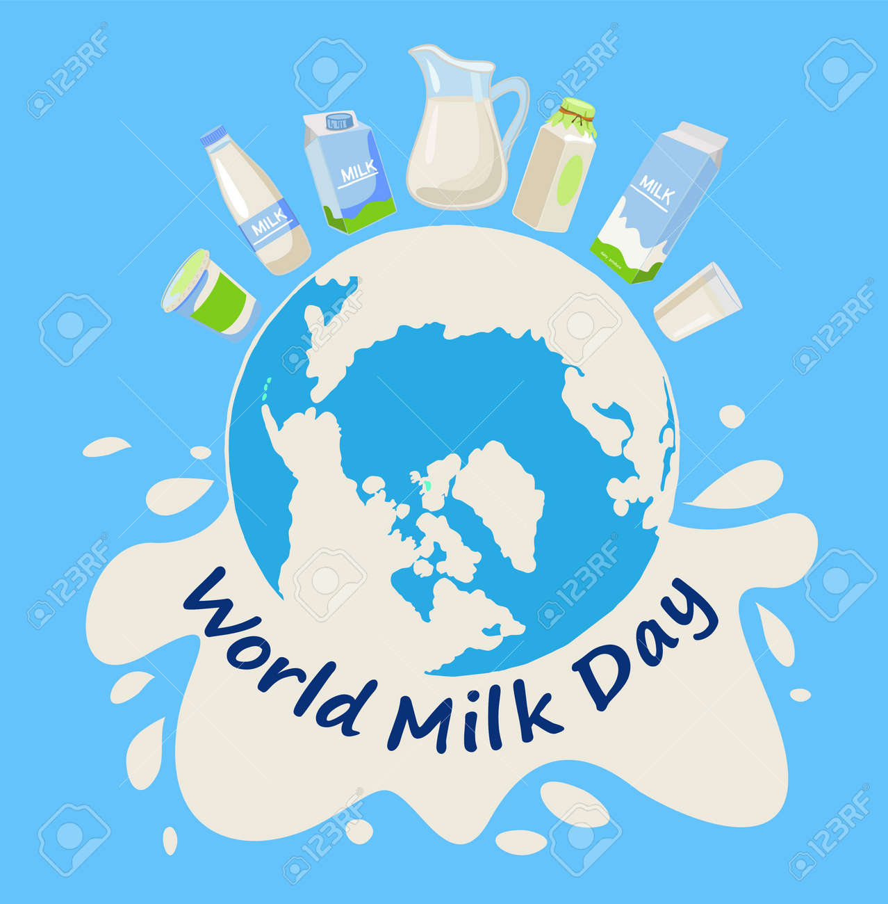 World milk day. Greeting card, poster, web banner, decoration. Vector illustration. Blue background - 169650596 World milk day. Greeting card, poster, web banner, decoration. Vector illustration. Blue background - 169650596