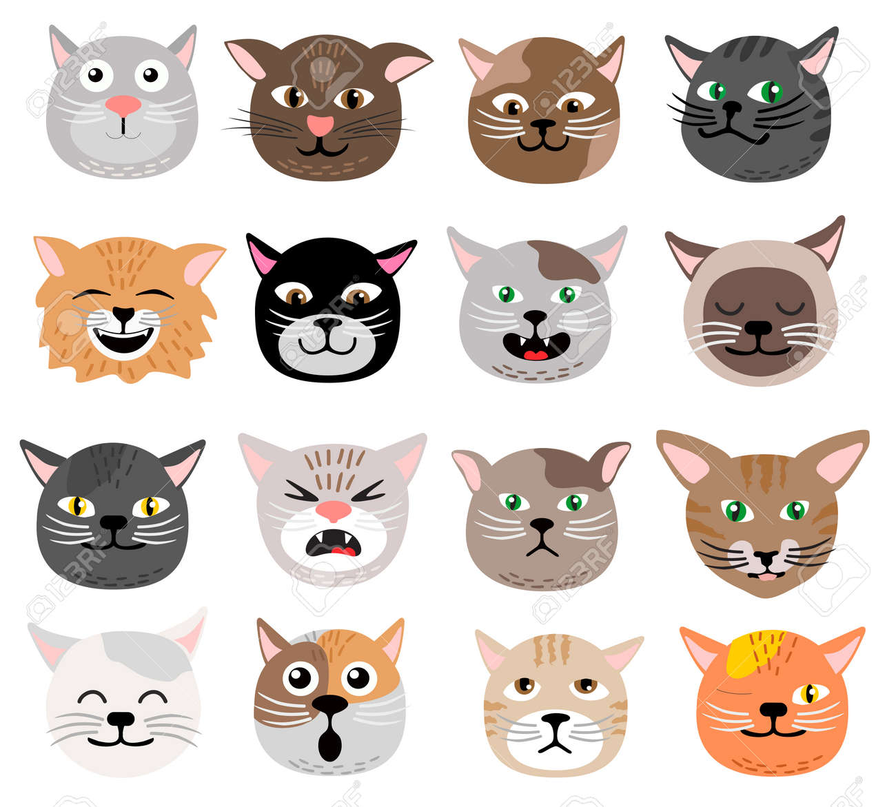 Funny cat face set vector illustration emotions Cute animal face cat heads collection - 169743707 Funny cat face set vector illustration emotions Cute animal face cat heads collection - 169743707