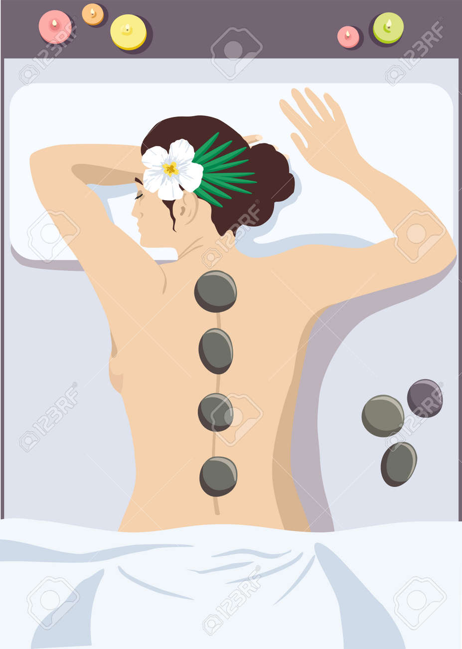 Woman getting hot stone massage in spa salon, top view cartoon vector illustration. Girl getting hot stone massage in spa salon. Woman enjoying relaxing hot stone massage at beauty parlor - 169743721 Woman getting hot stone massage in spa salon, top view cartoon vector illustration. Girl getting hot stone massage in spa salon. Woman enjoying relaxing hot stone massage at beauty parlor - 169743721